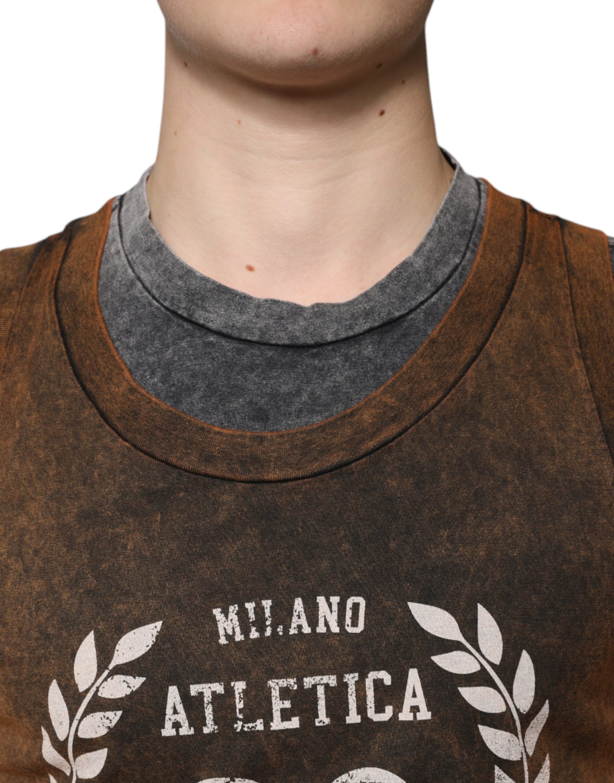 Dolce & Gabbana brown cotton T-shirt with round neck and no sleeves-5