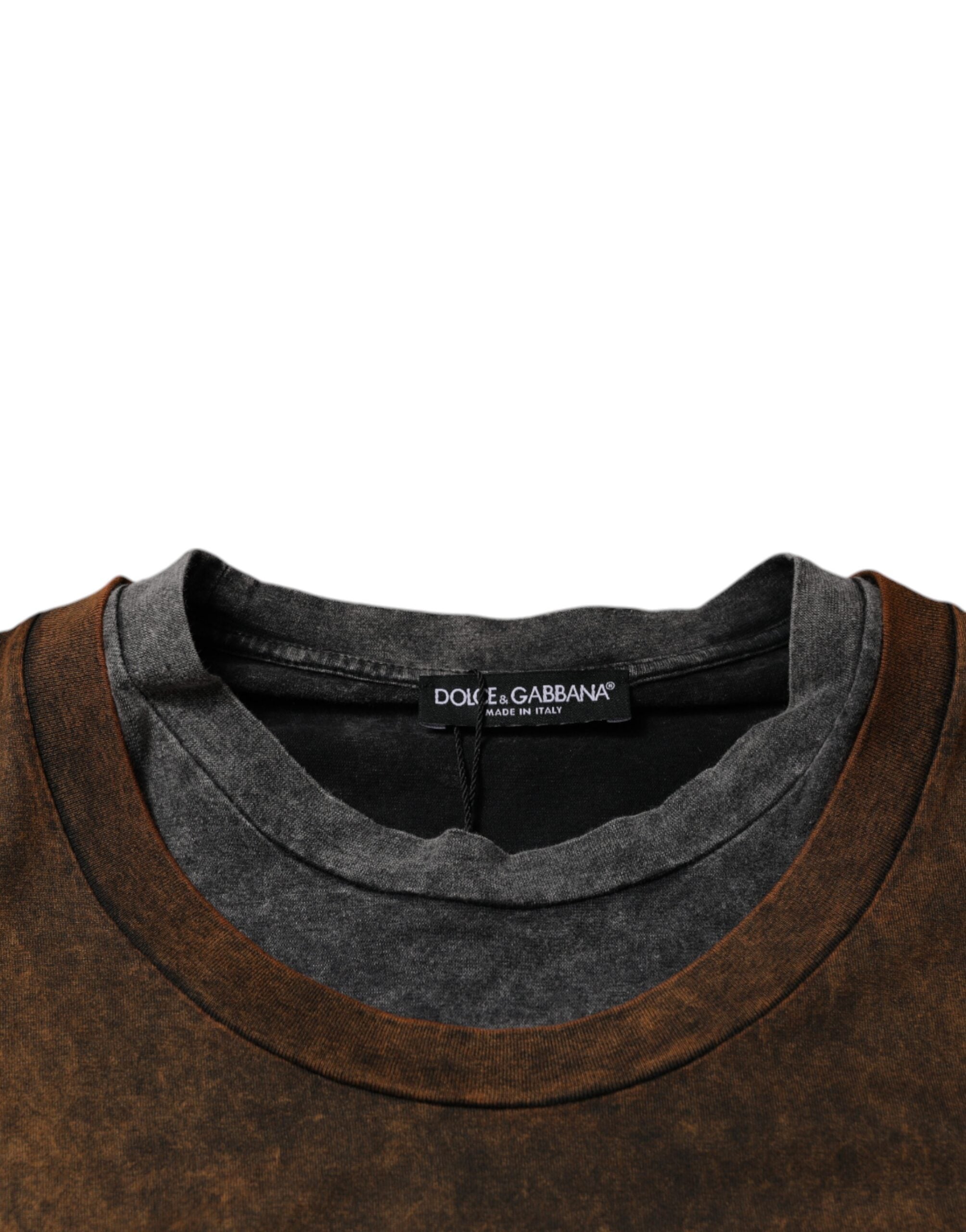 Dolce & Gabbana brown cotton T-shirt with round neck and no sleeves-7