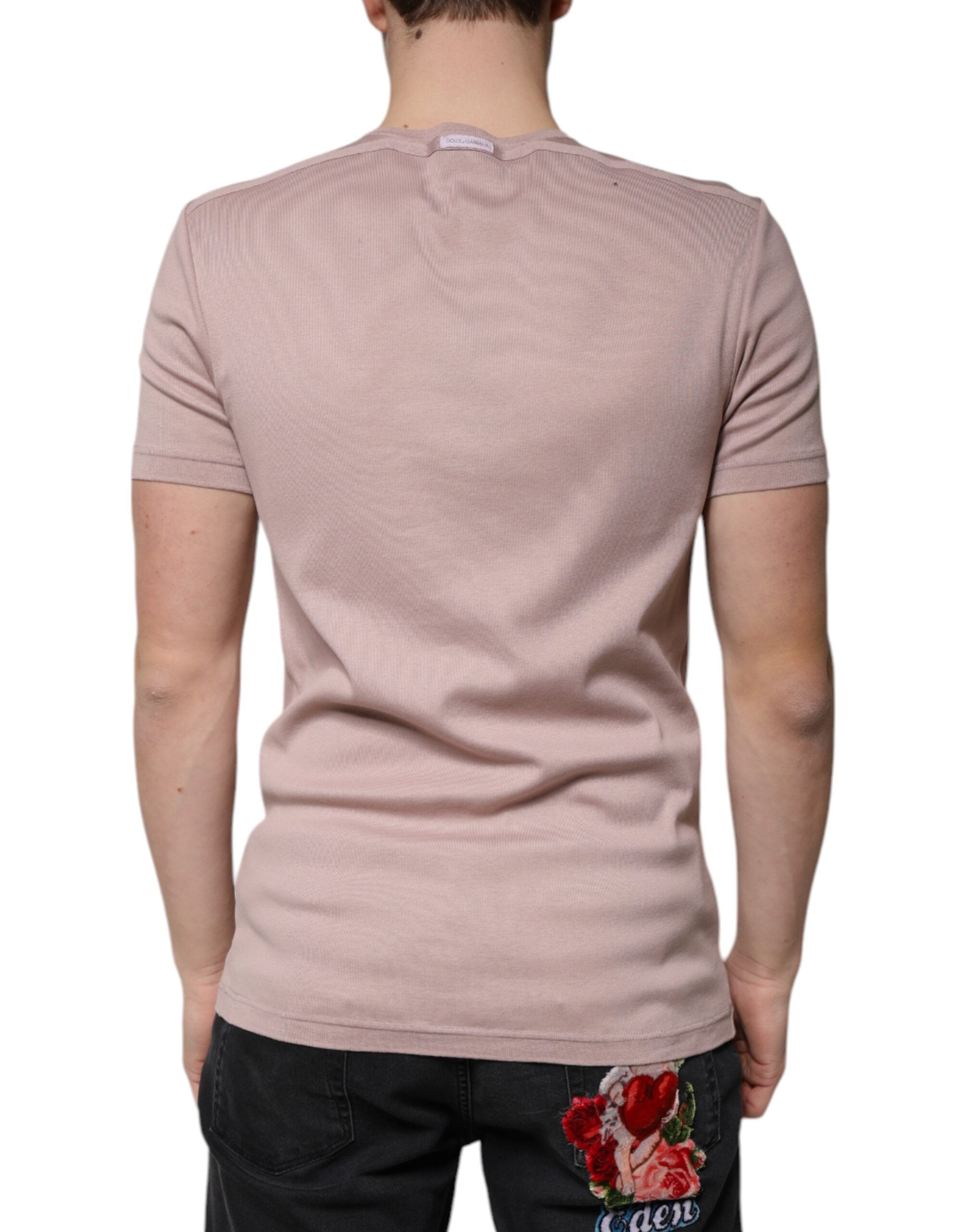 Camiseta de algodón marrón de manga corta y cuello redondo de Dolce & Gabbana-4