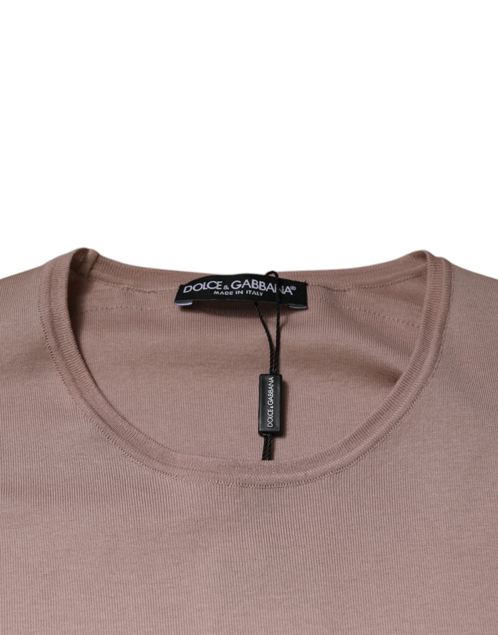 Camiseta de algodón marrón de manga corta y cuello redondo de Dolce & Gabbana-7