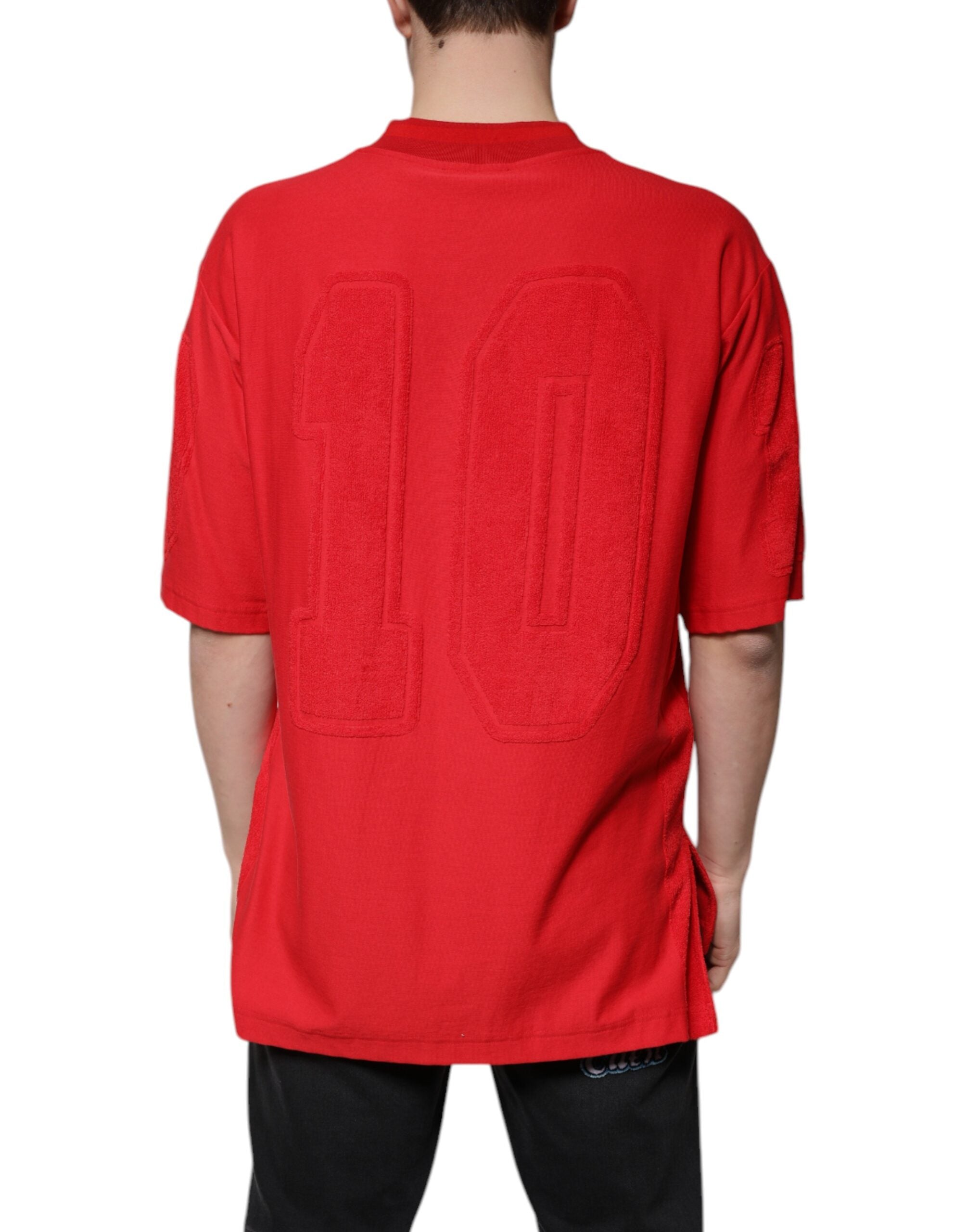 Dolce & Gabbana red cotton T-shirt with V-neck and short sleeves-4