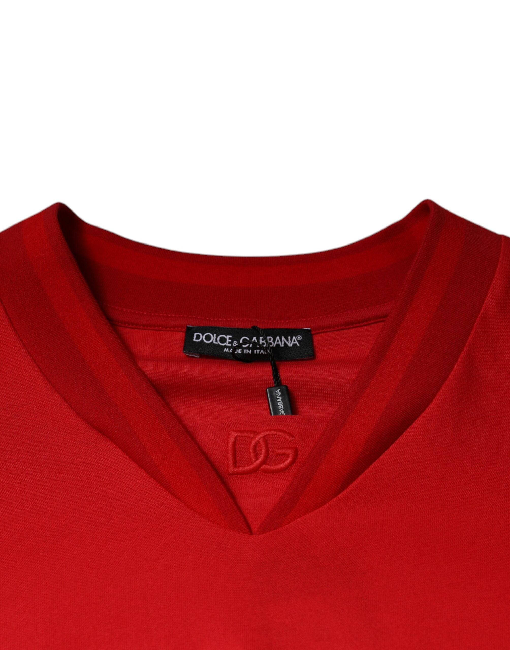 Dolce & Gabbana red cotton T-shirt with V-neck and short sleeves-7