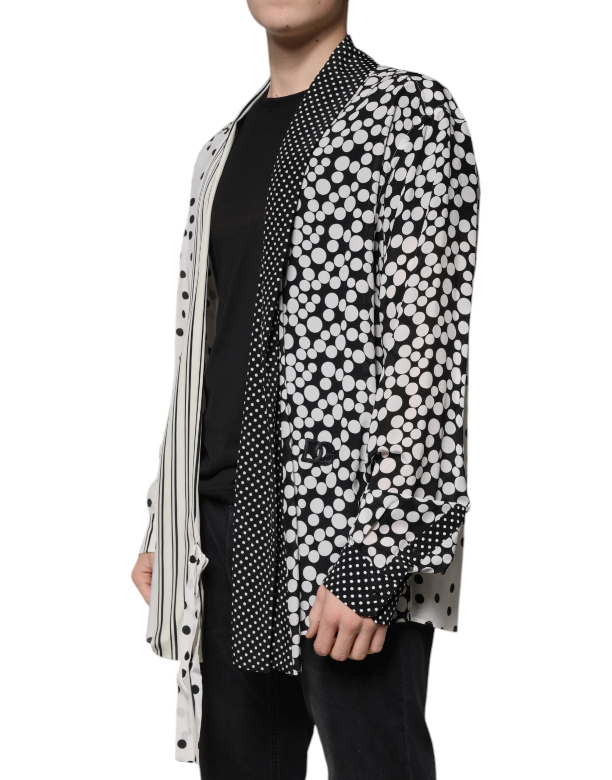 Dolce & Gabbana Schwarz Weiß Polka Dots Seide Männer Freizeithemd-3
