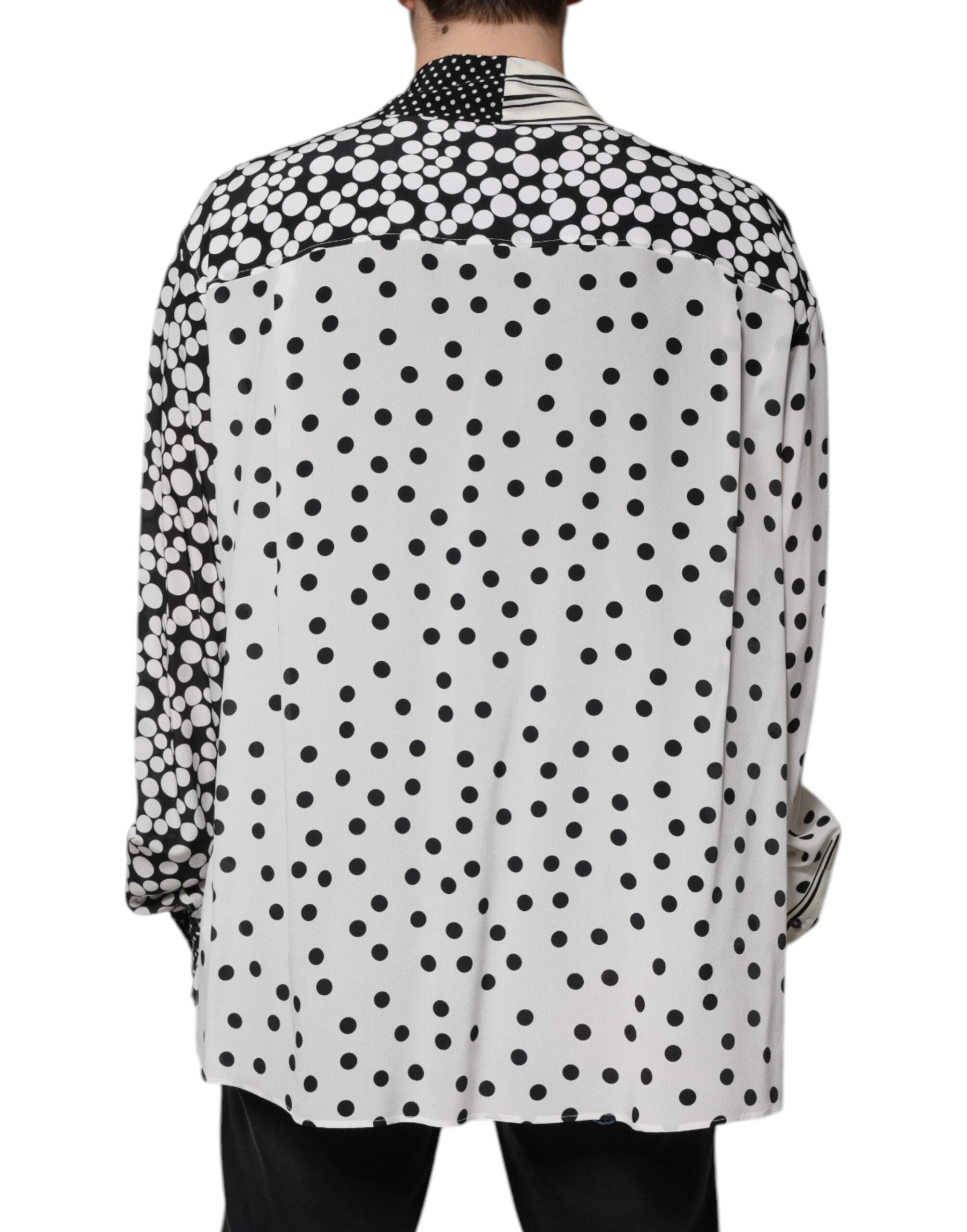 Dolce & Gabbana Schwarz Weiß Polka Dots Seide Männer Freizeithemd-4