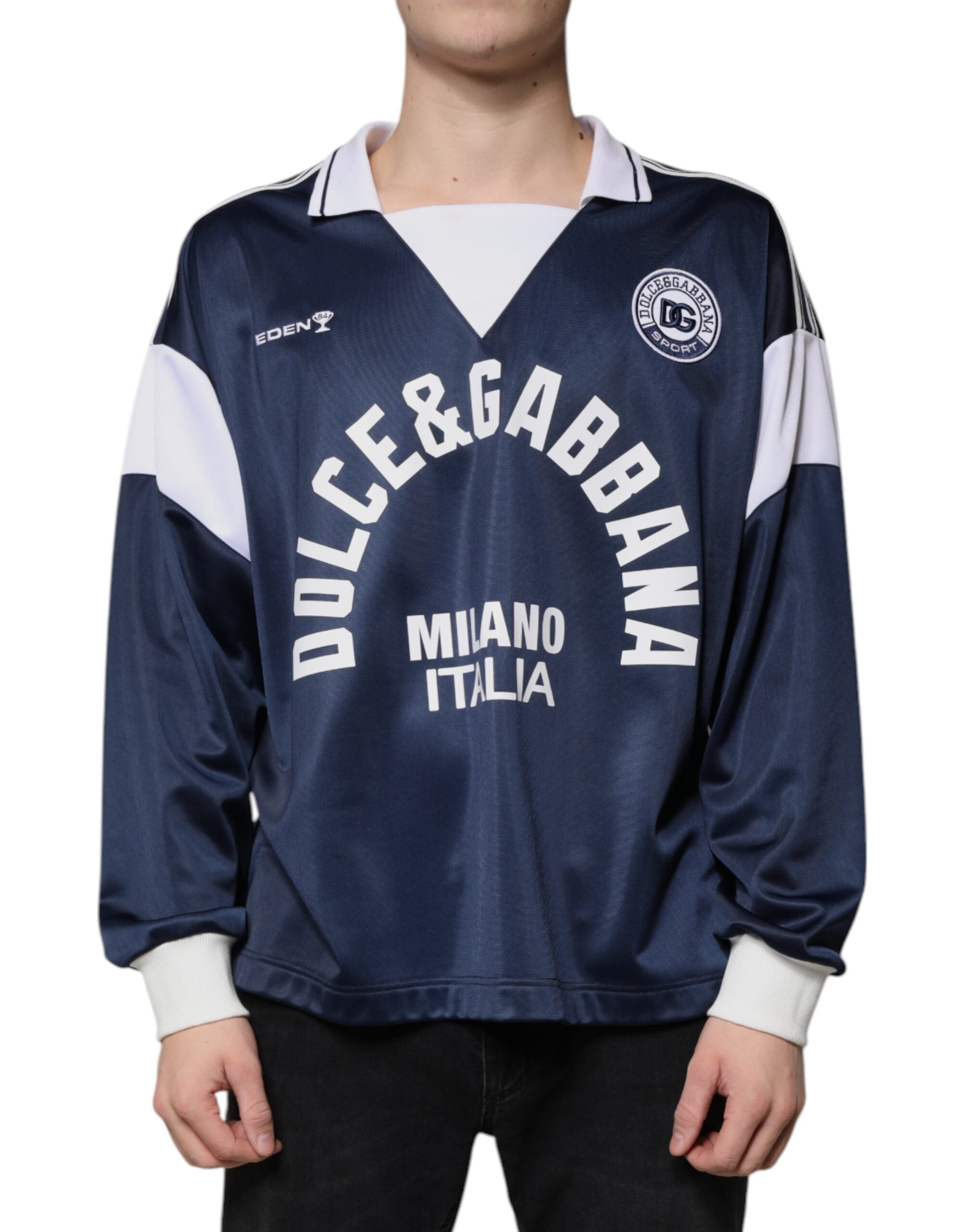 Dolce & Gabbana Blue White Milano Long Sleeve Jersey T-Shirt-2