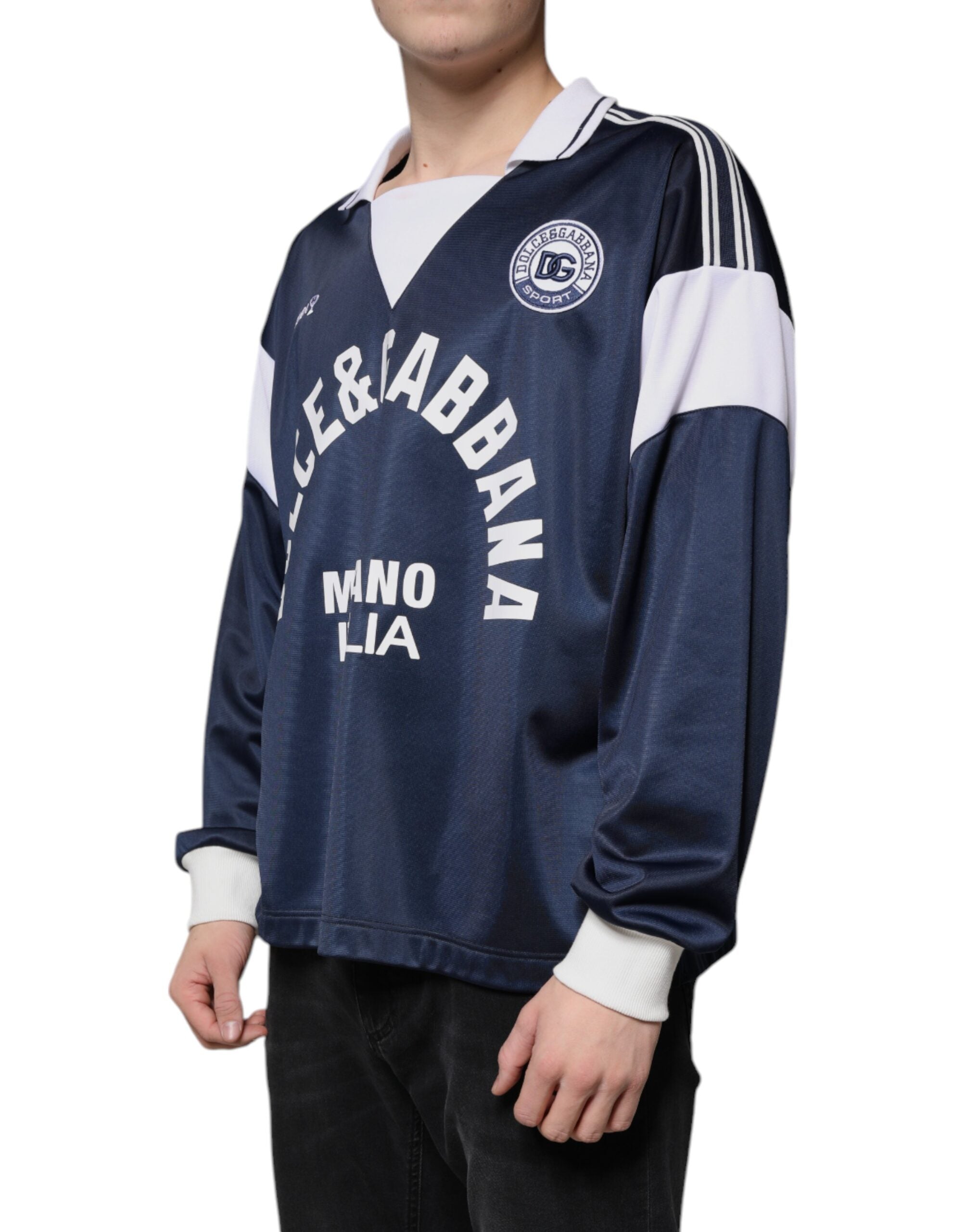 Dolce & Gabbana Blue White Milano Long Sleeve Jersey T-Shirt-3