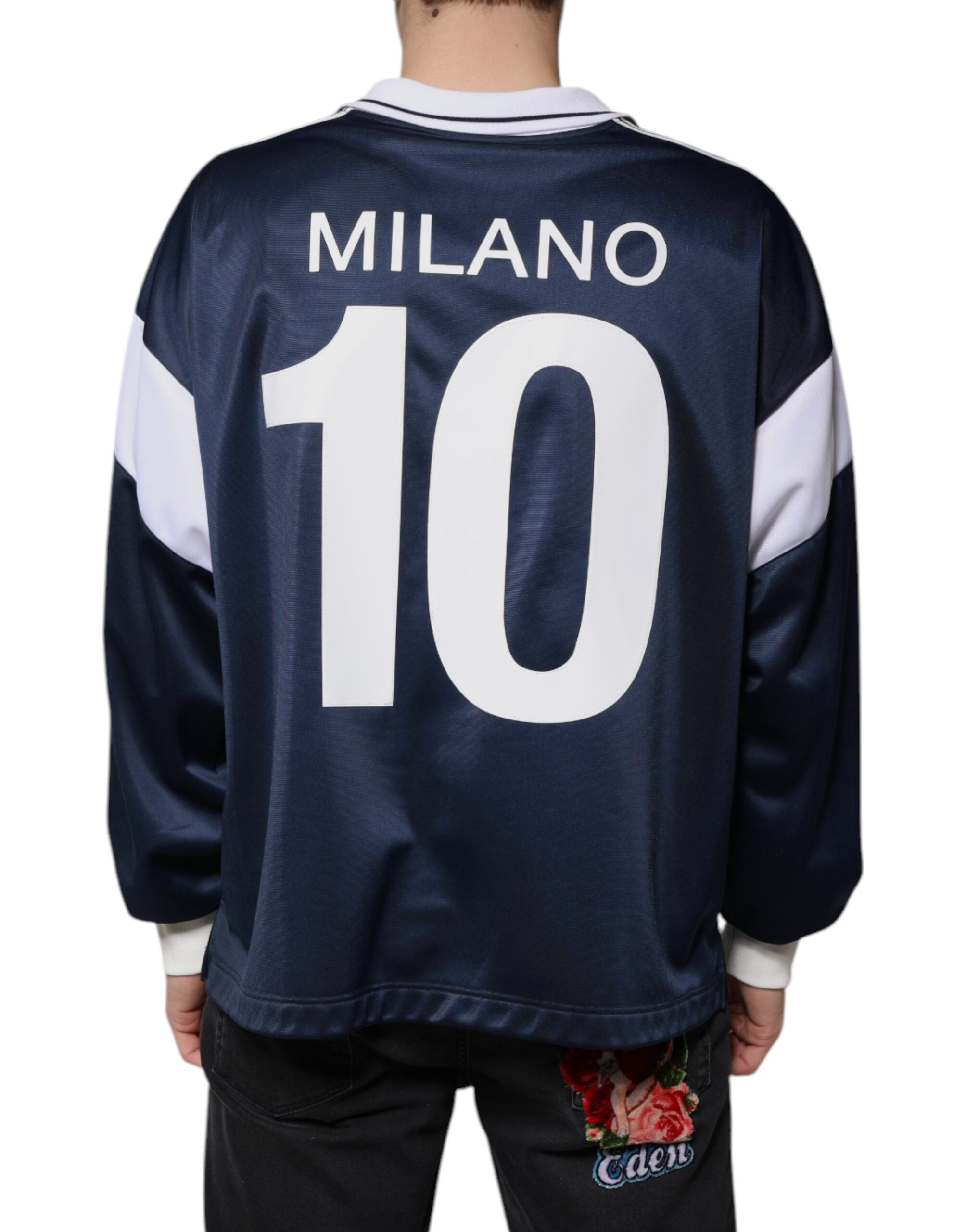 Dolce & Gabbana Blue White Milano Long Sleeve Jersey T-Shirt-4