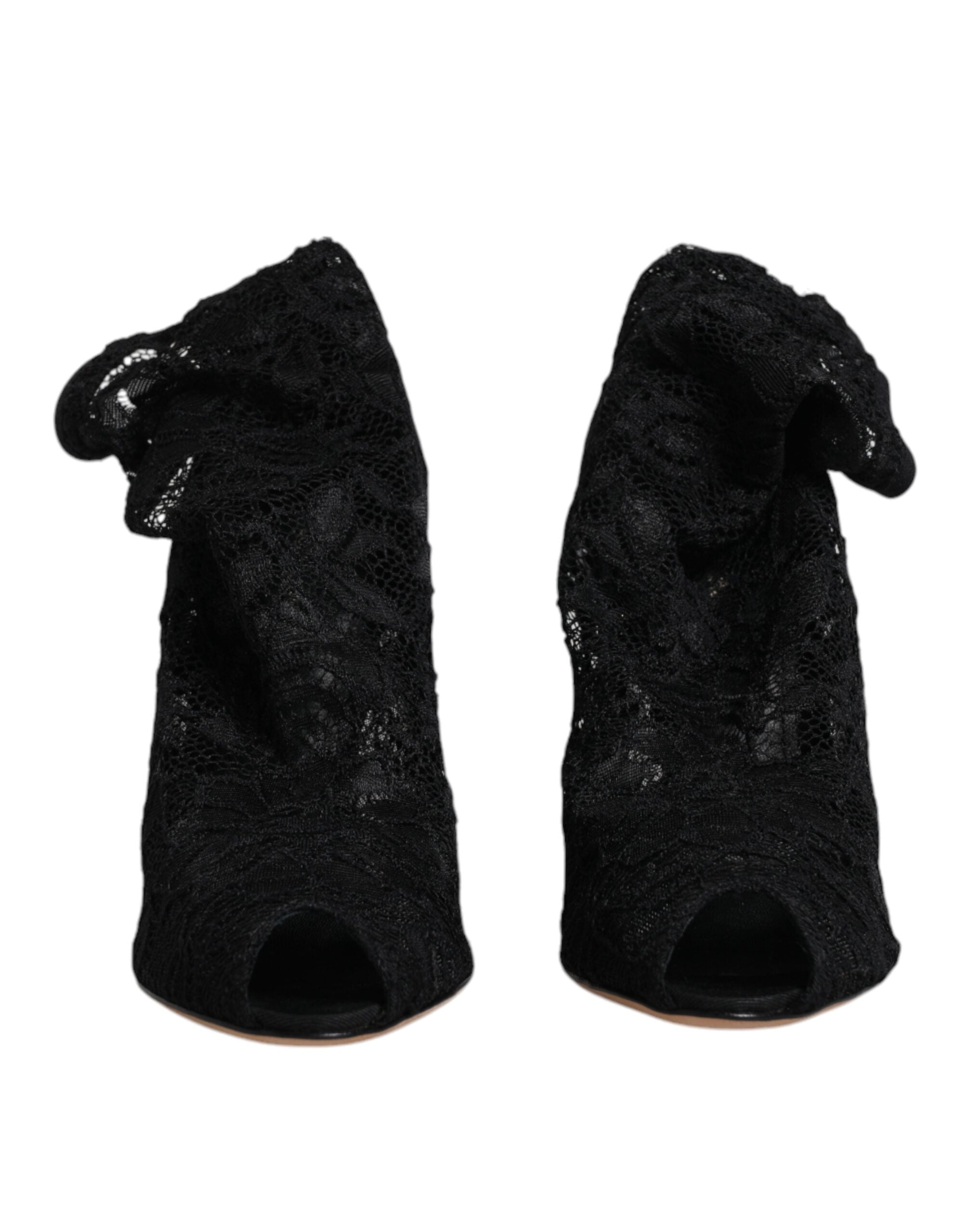 Dolce & Gabbana Black Lace Stretch Heels Mid Calf Boots Shoes-2