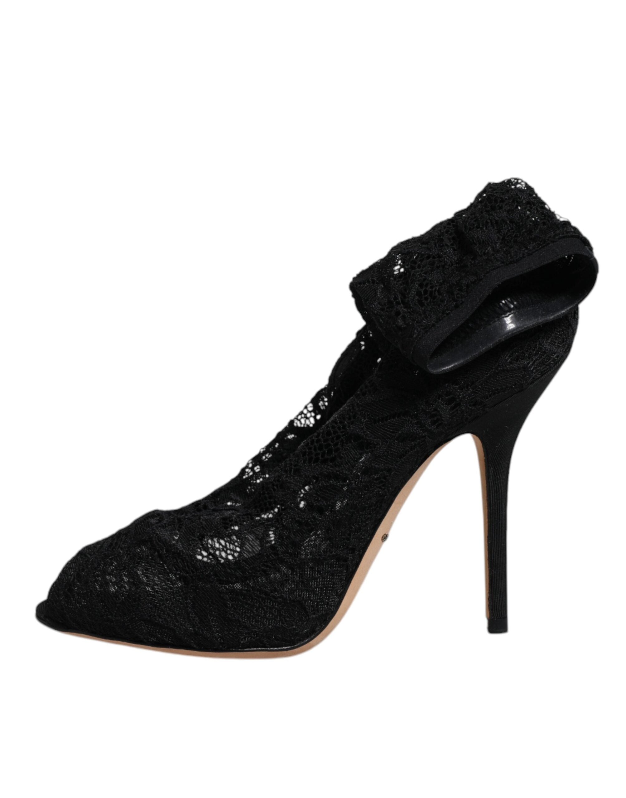Dolce & Gabbana Black Lace Stretch Heels Mid Calf Boots Shoes-6