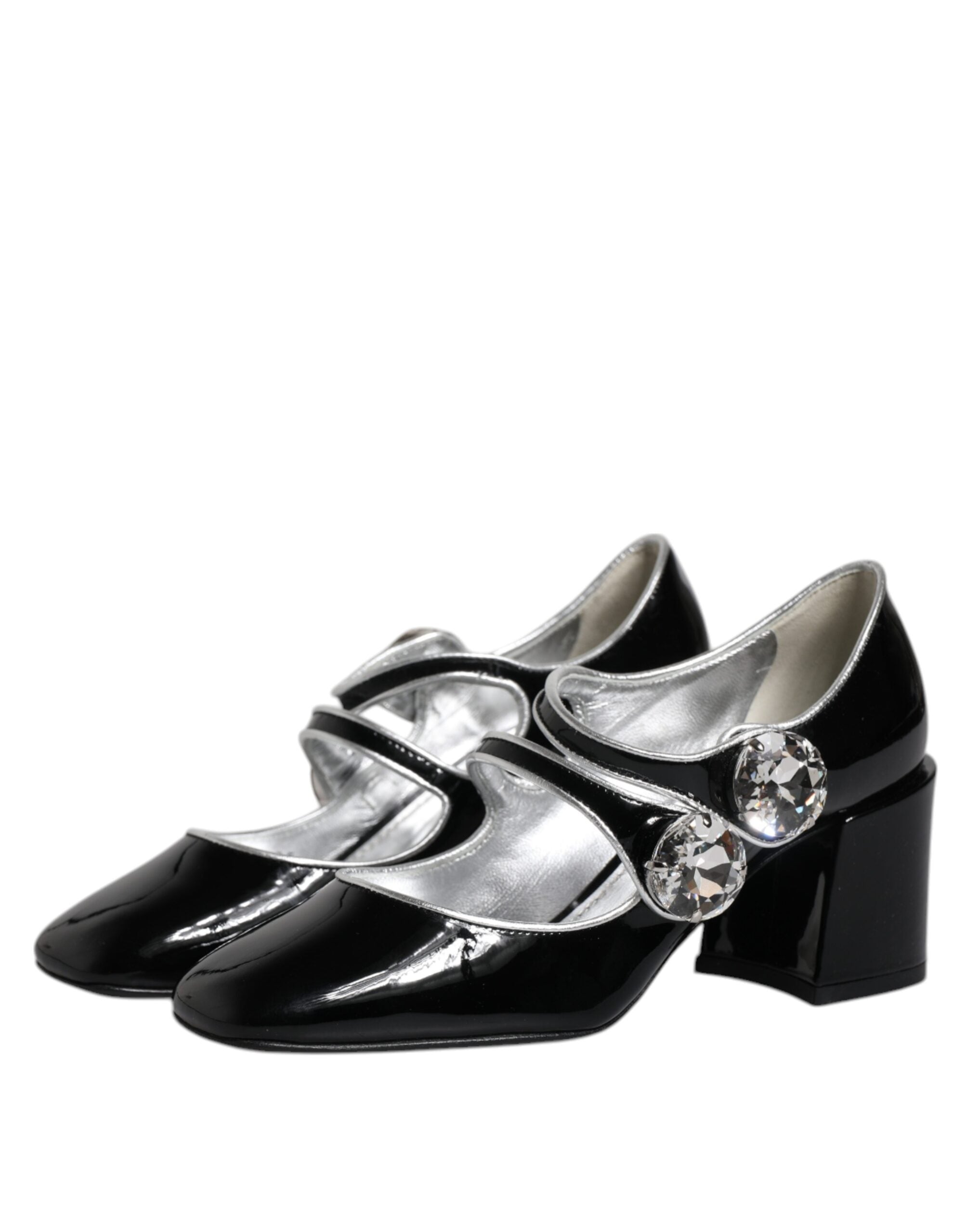 Dolce & Gabbana Black Patent Leather Crystal Mary Jane Pumps Shoes-4