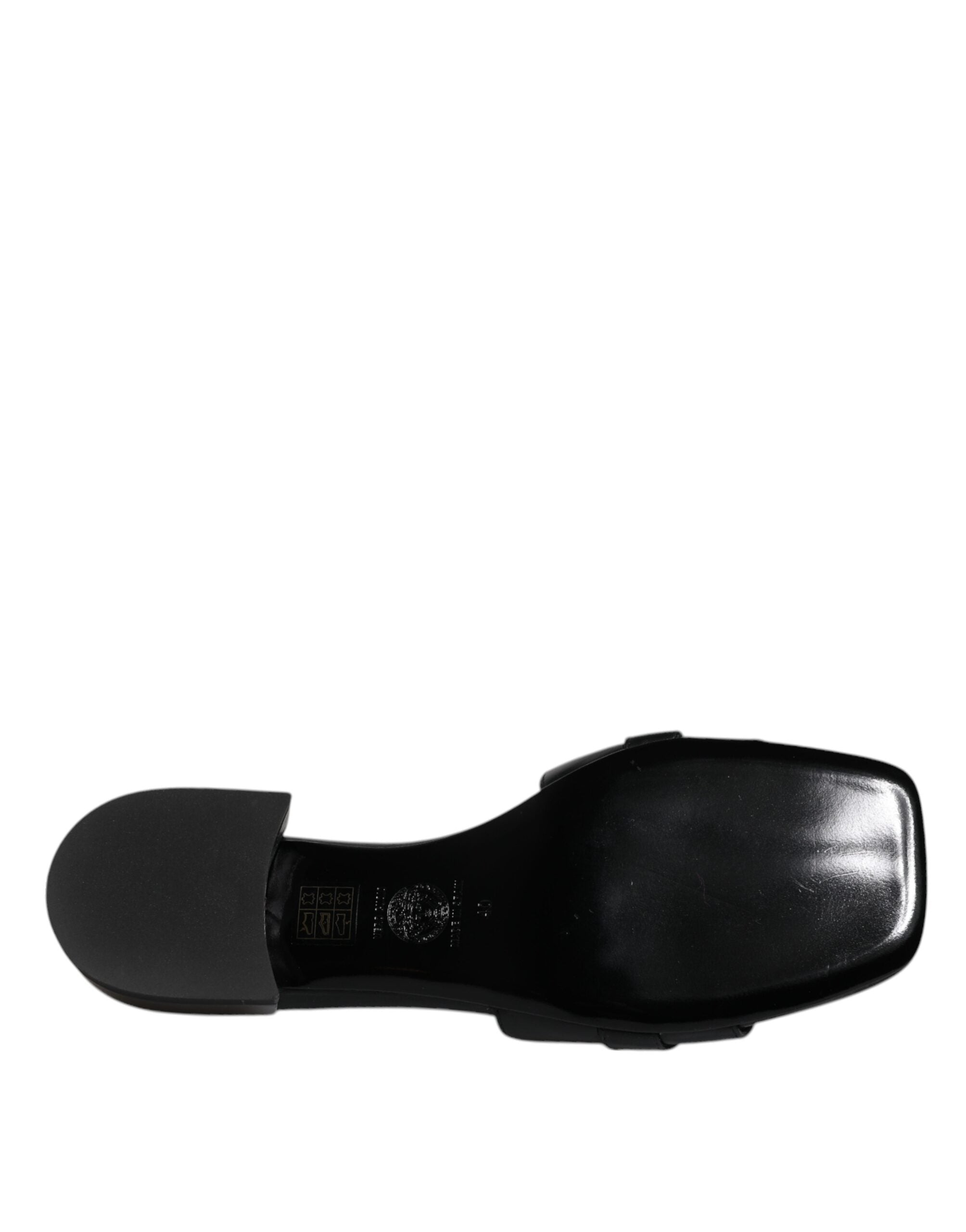 Versace Schwarz Leder Logo Plaque Slip On Slides Flats Schuhe-8