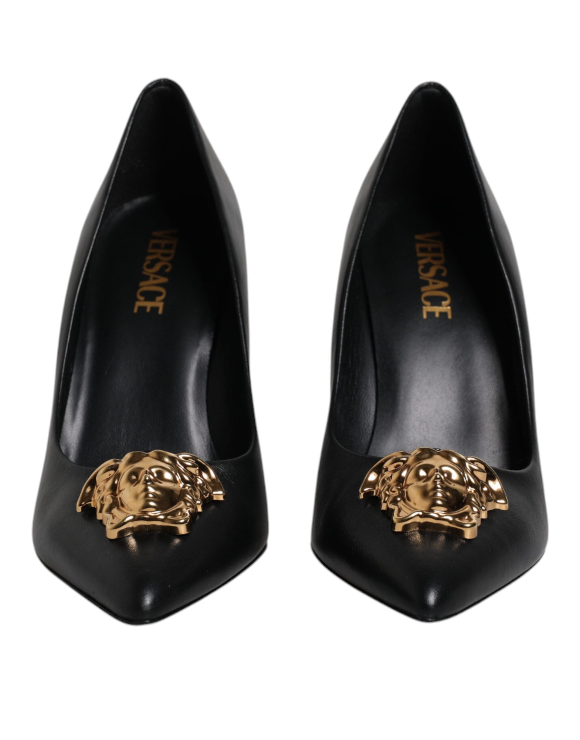 Versace Schwarz Leder Logo Plaque High Heels Pumps Schuhe-2