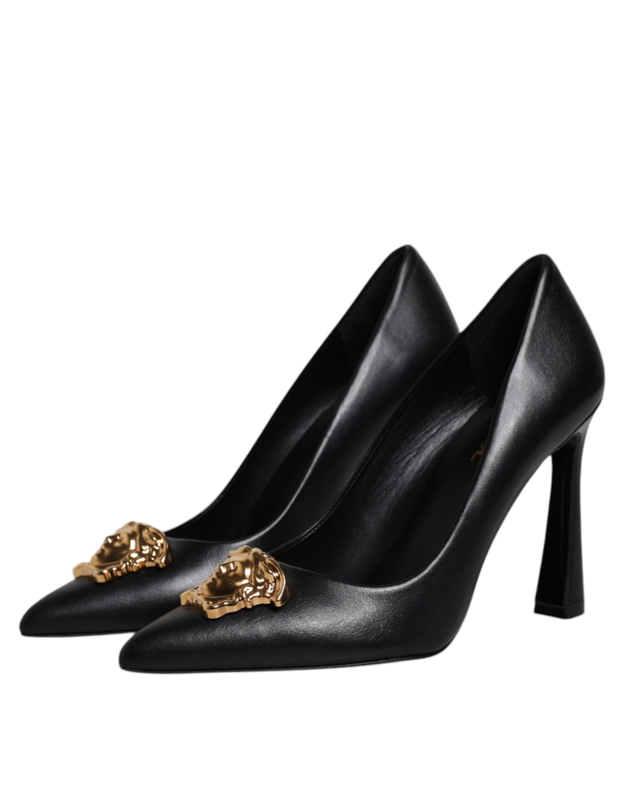 Versace Schwarz Leder Logo Plaque High Heels Pumps Schuhe-4