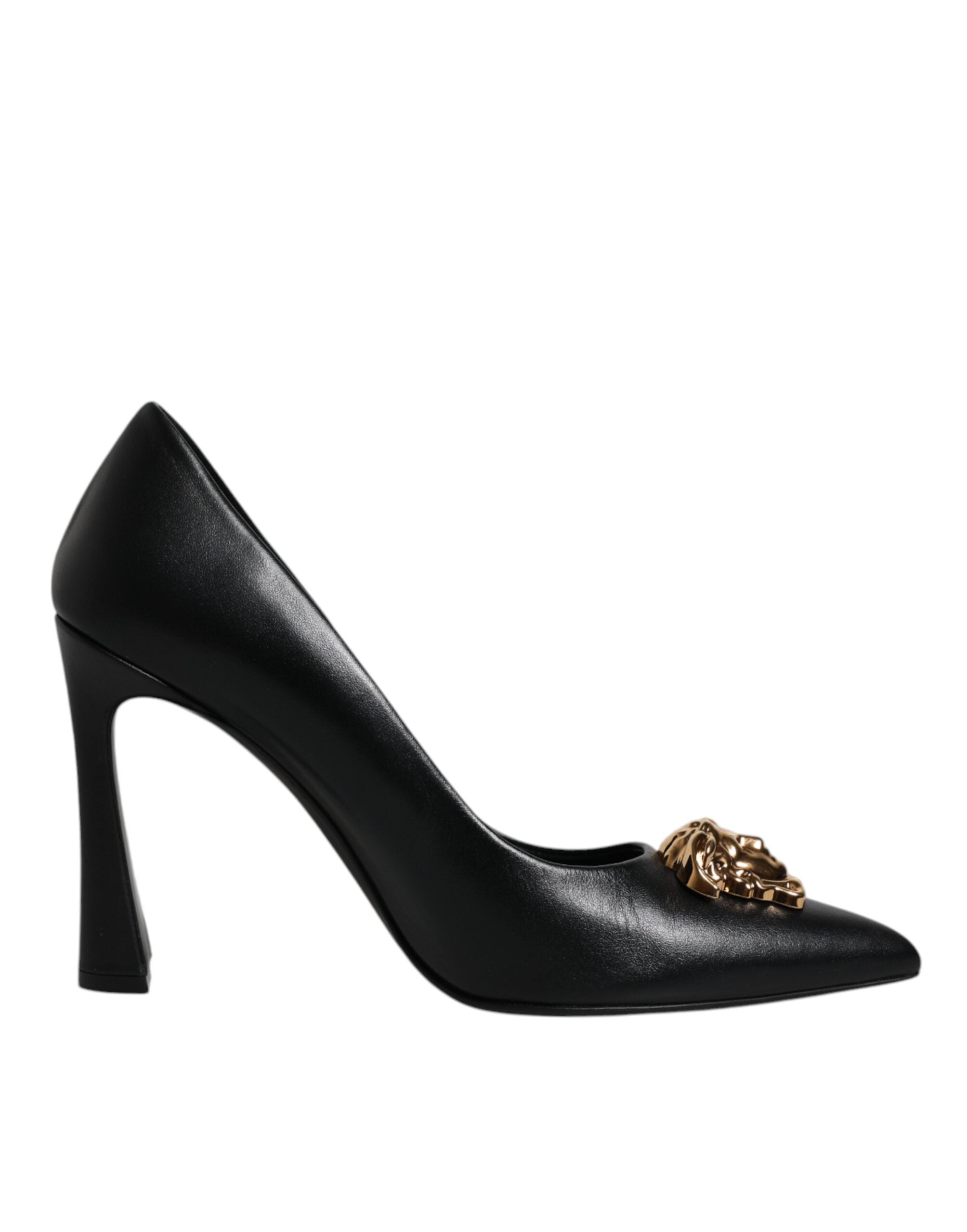 Versace Schwarz Leder Logo Plaque High Heels Pumps Schuhe-7