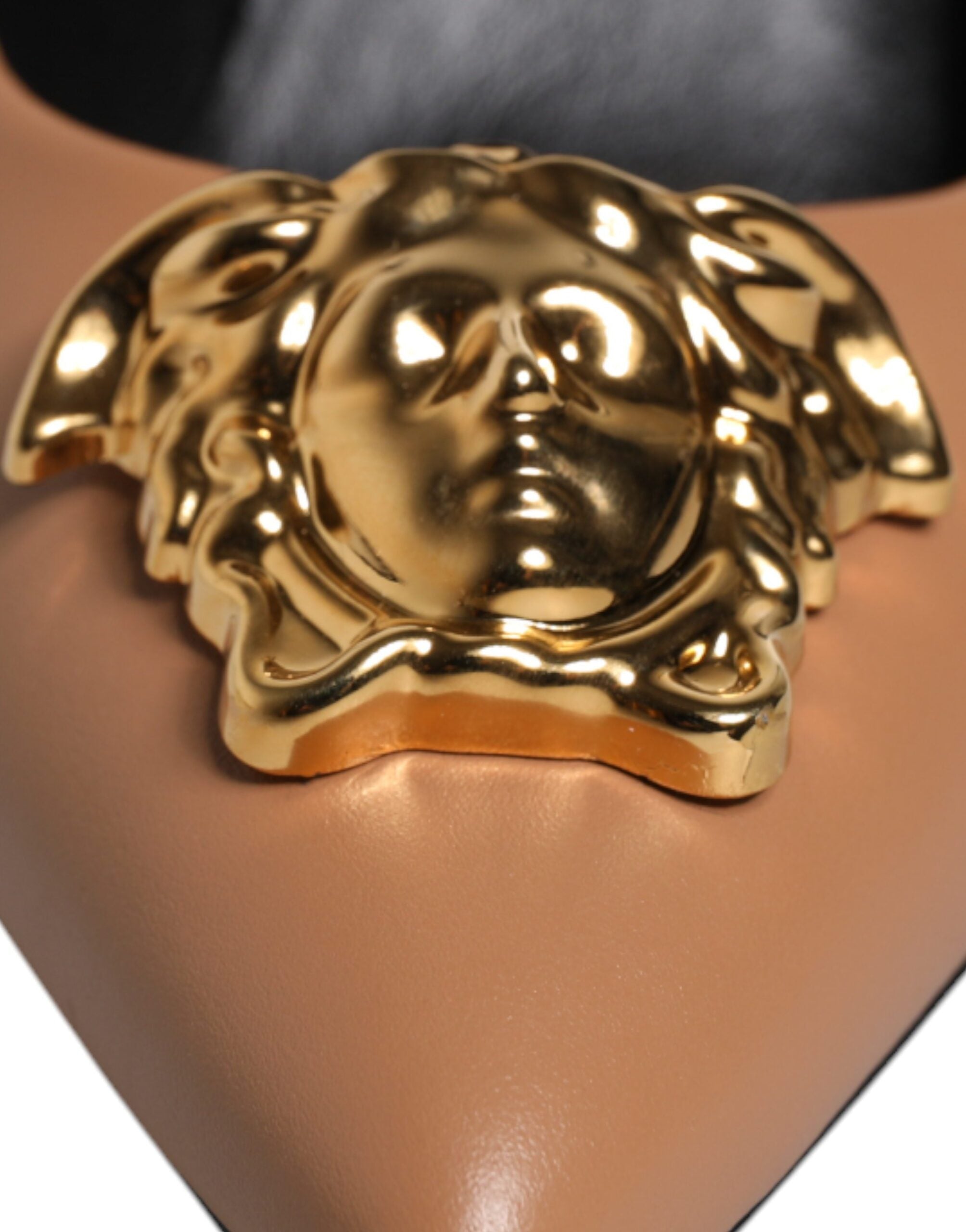 Versace Braun Leder Logo Plaque High Heels Pumps Schuhe-6