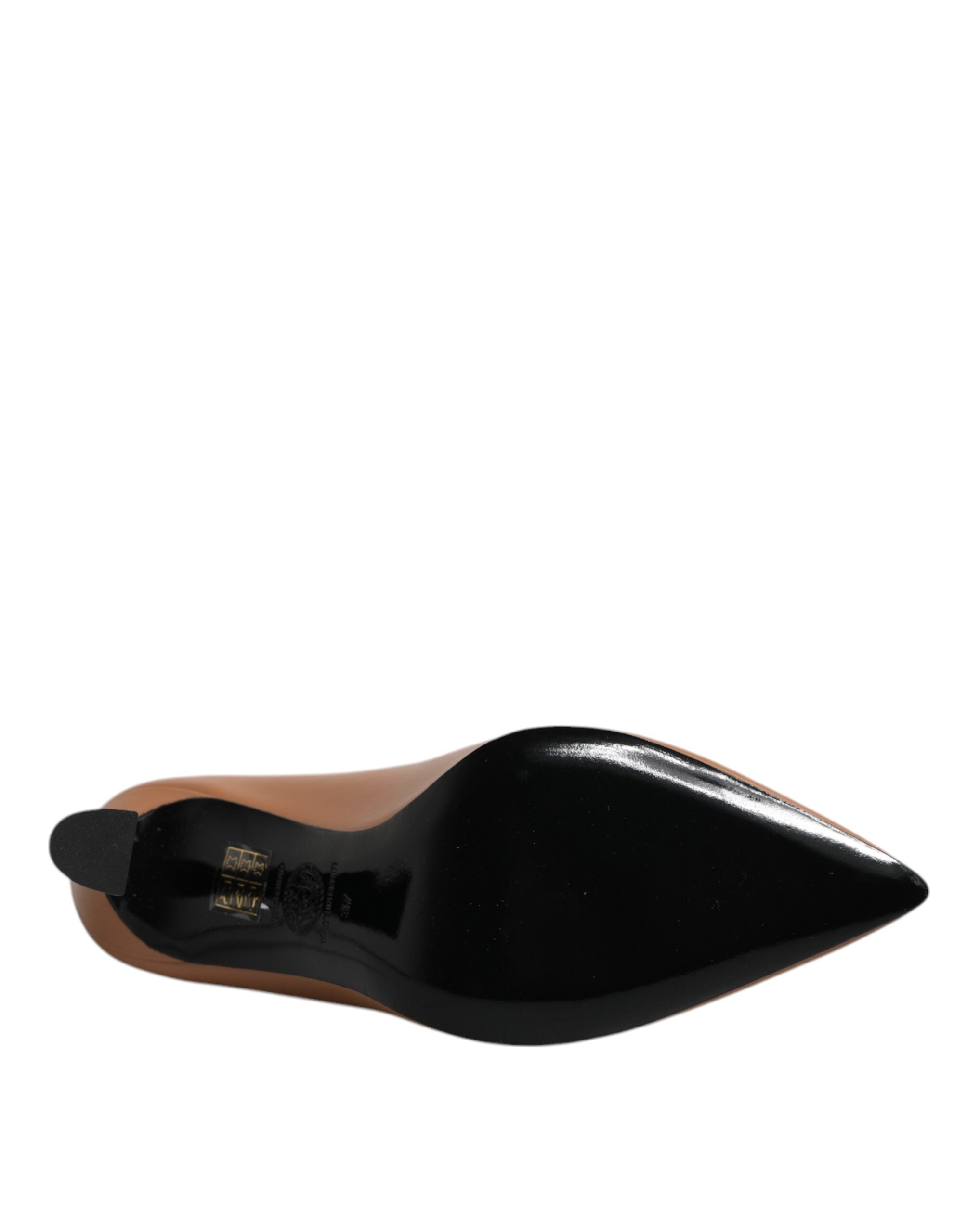 Versace Braun Leder Logo Plaque High Heels Pumps Schuhe-7
