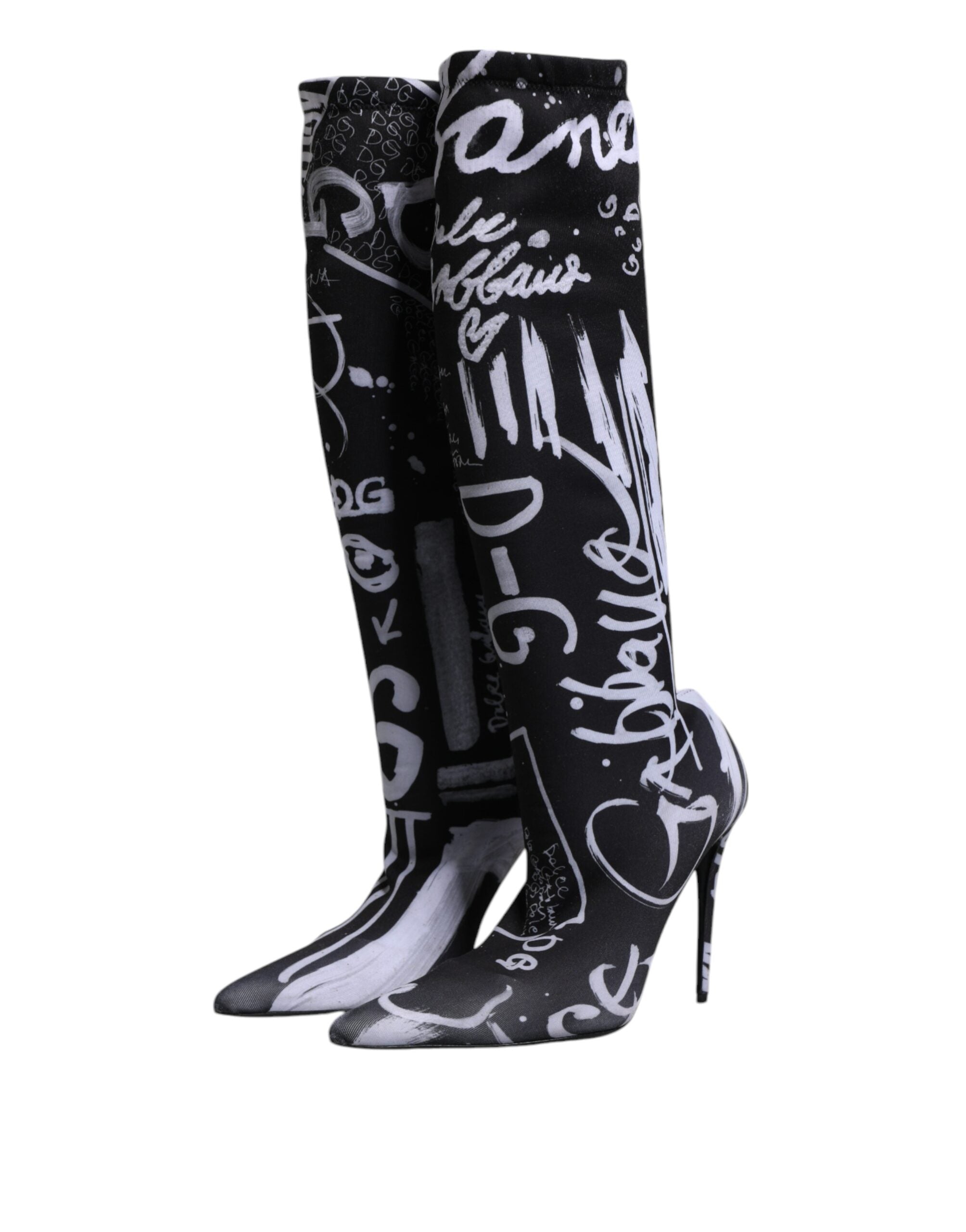 Dolce & Gabbana Schwarz Logo Stretch Heels Hohe Stiefel Schuhe-4