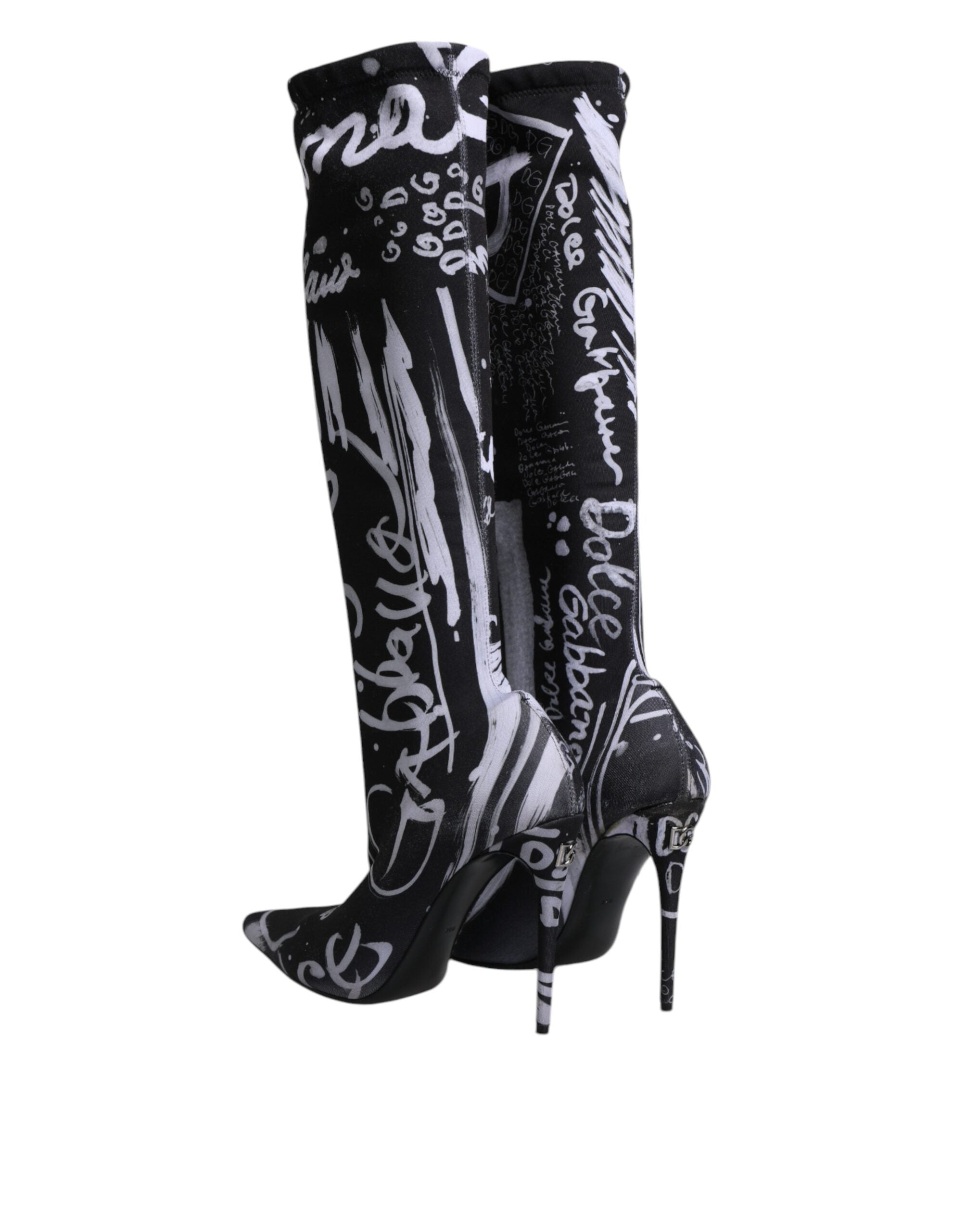 Dolce & Gabbana Schwarz Logo Stretch Heels Hohe Stiefel Schuhe-5