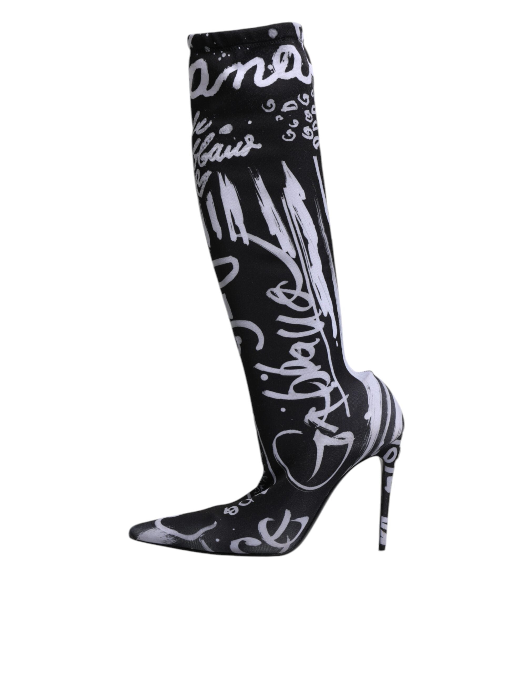 Dolce & Gabbana Schwarz Logo Stretch Heels Hohe Stiefel Schuhe-6
