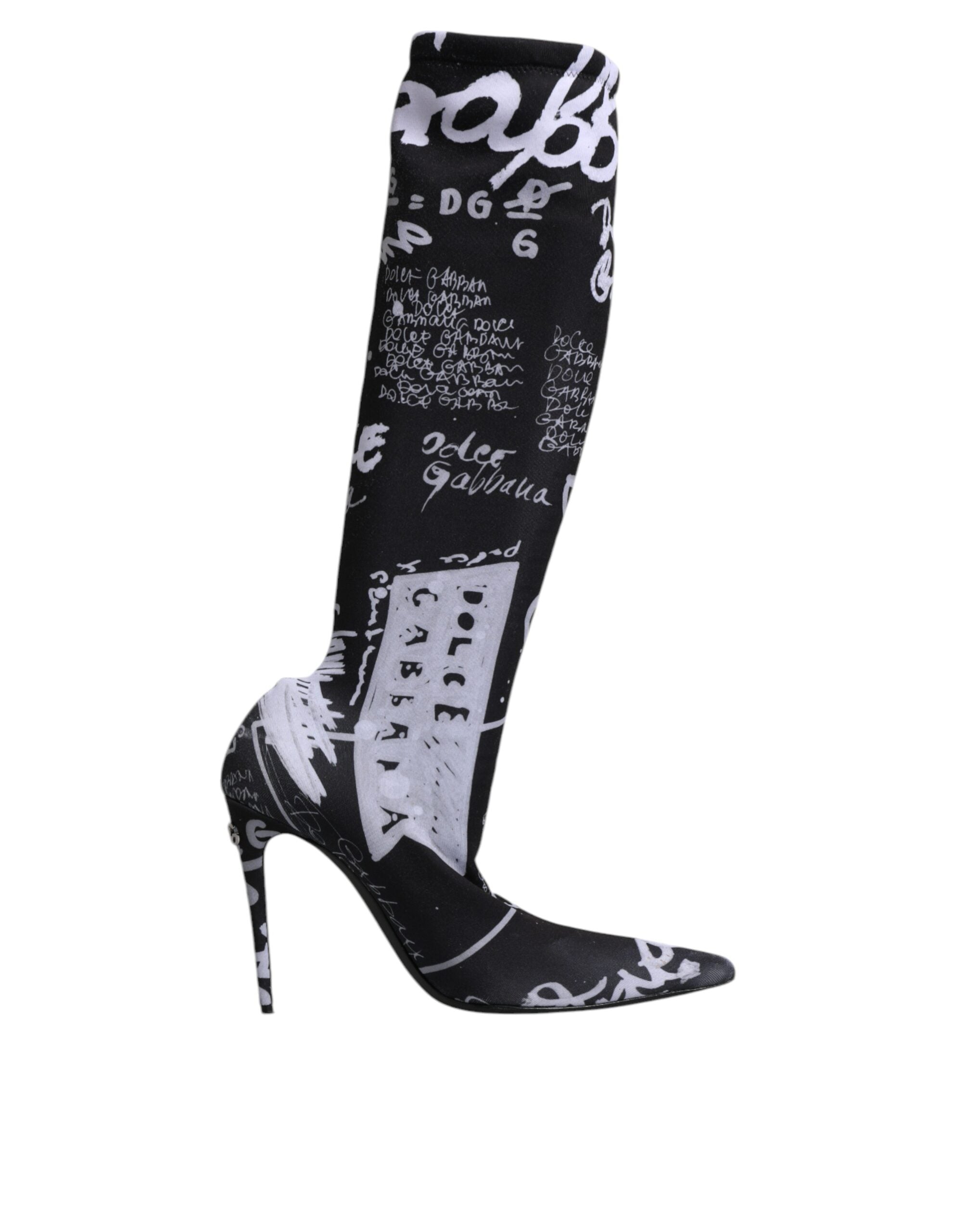 Dolce & Gabbana Schwarz Logo Stretch Heels Hohe Stiefel Schuhe-1