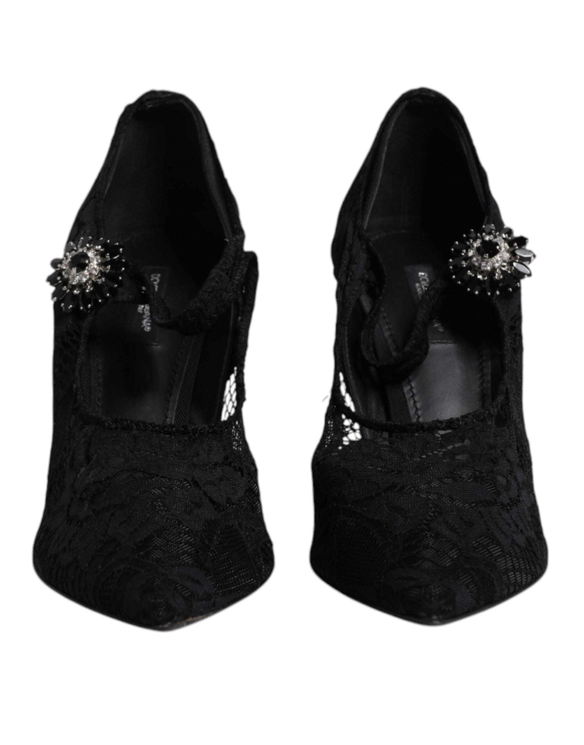 Dolce & Gabbana Black Lace Crystal Mary Jane Pumps Shoes-2