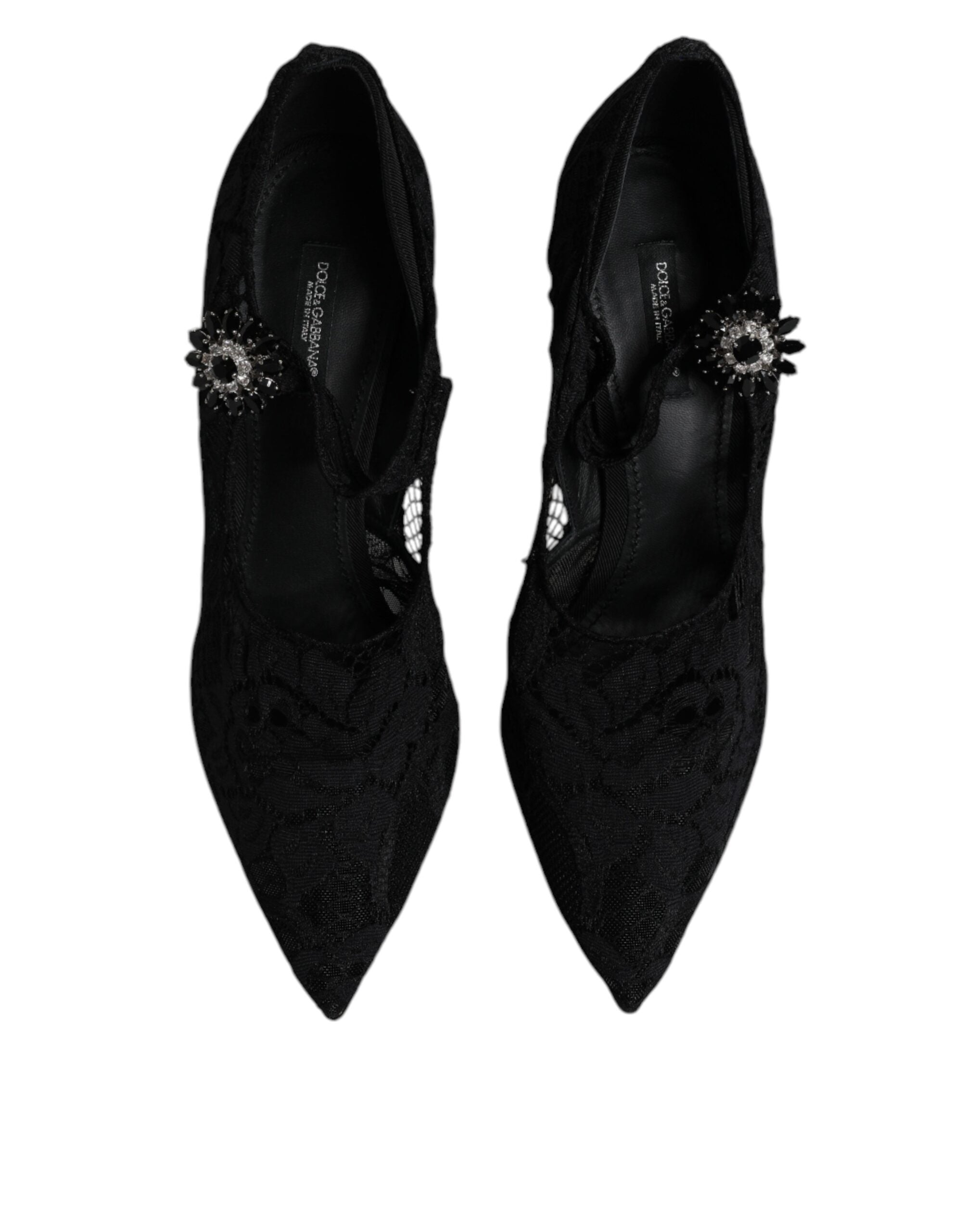 Dolce & Gabbana Black Lace Crystal Mary Jane Pumps Shoes-3