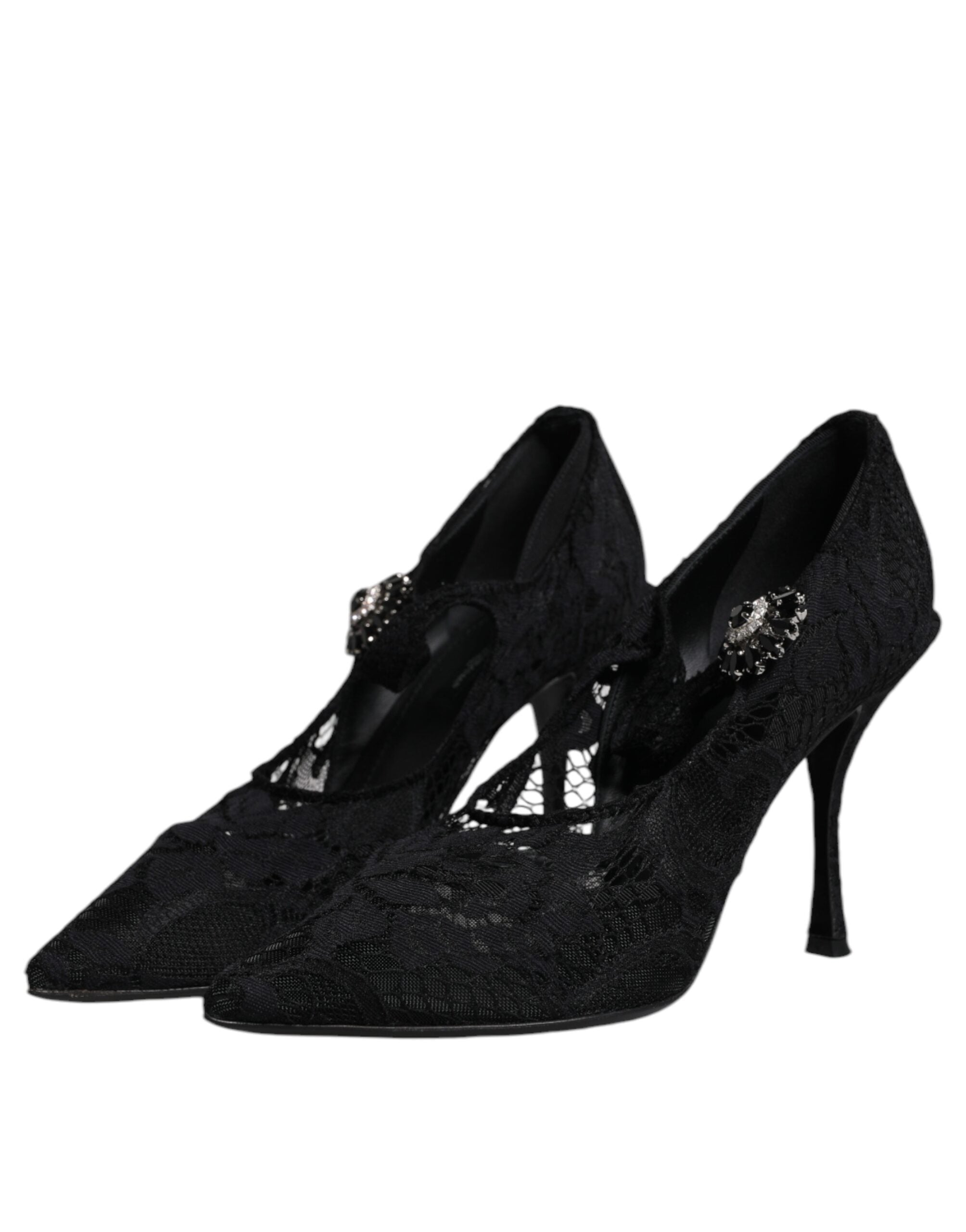 Dolce & Gabbana Black Lace Crystal Mary Jane Pumps Shoes-4