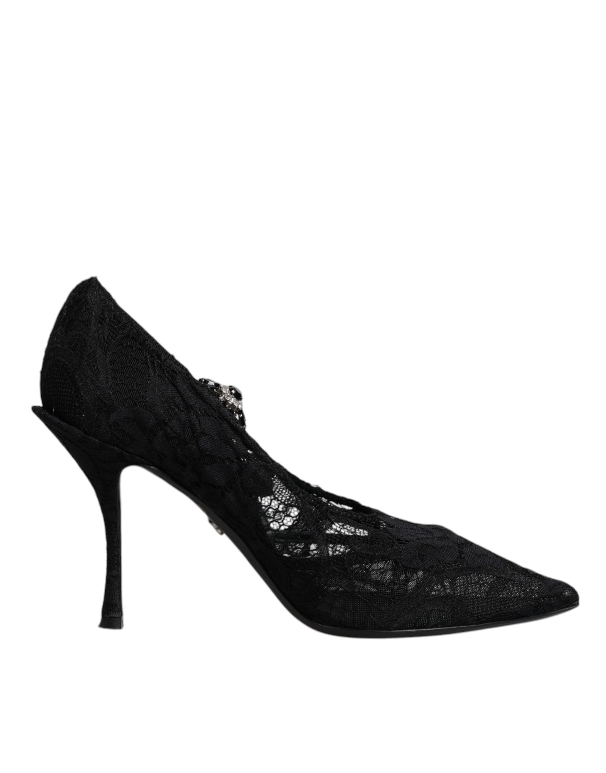 Dolce & Gabbana Black Lace Crystal Mary Jane Pumps Shoes-1
