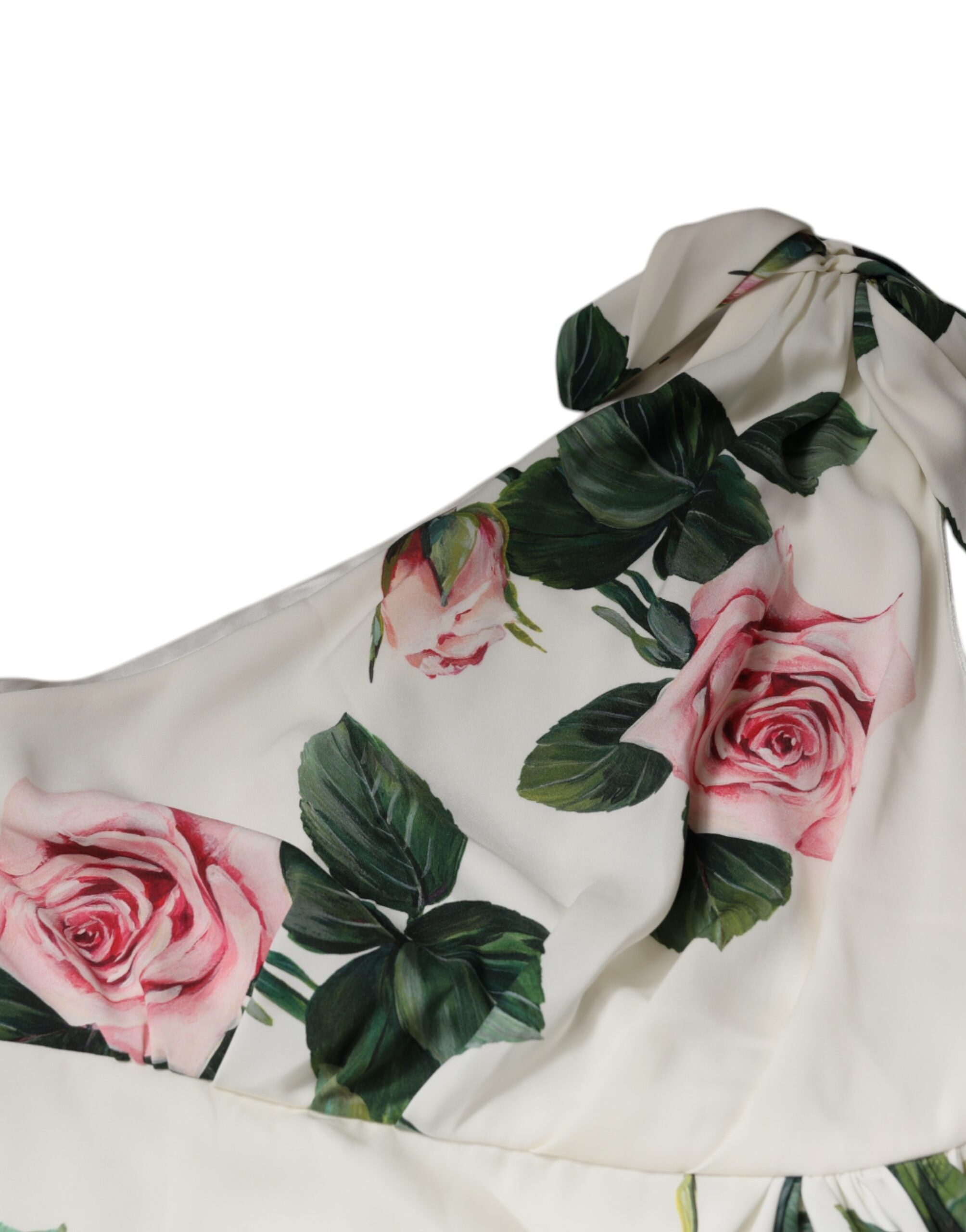 Dolce & Gabbana White floral silk midi dress with one shoulder-6