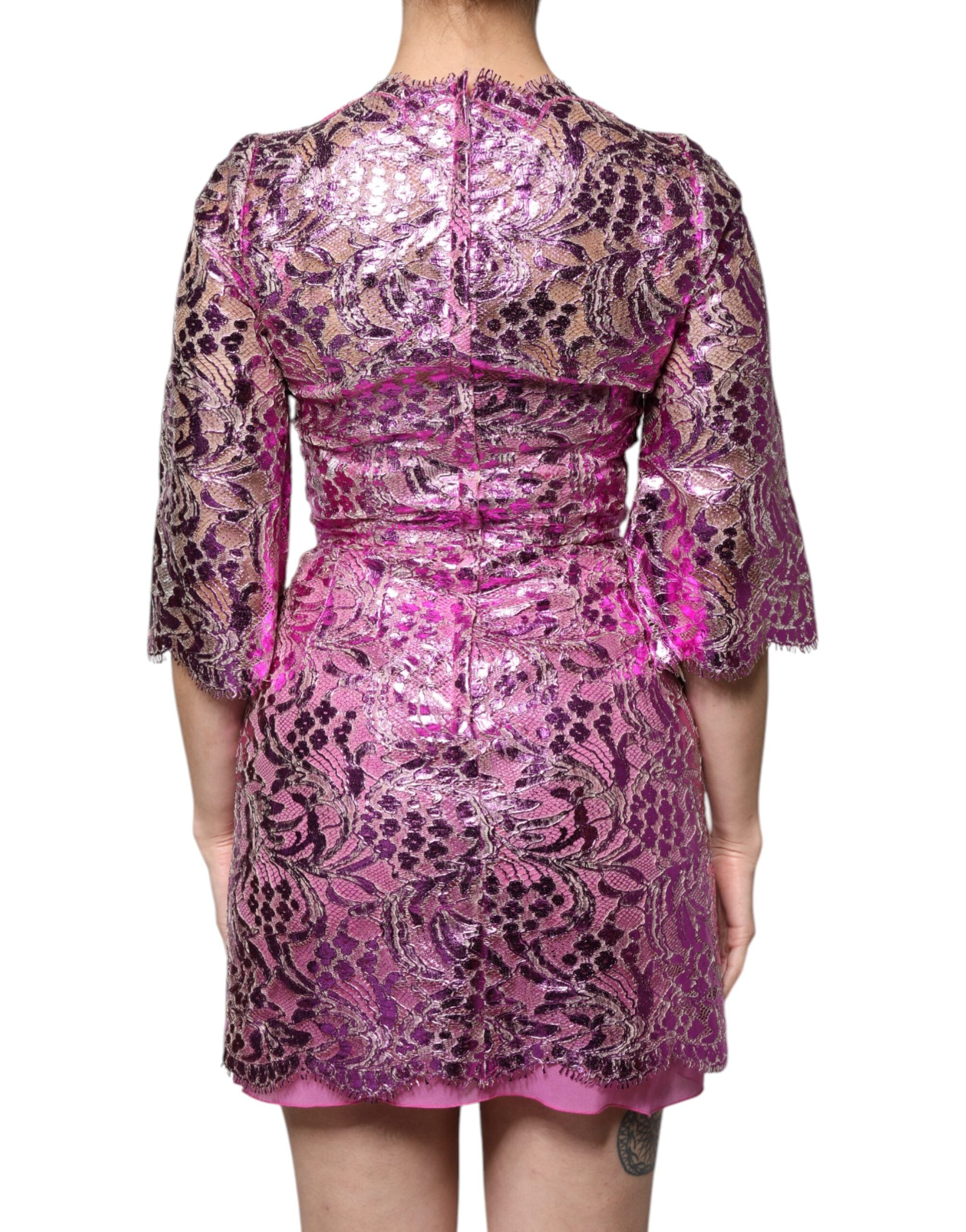 Dolce & Gabbana Fuchsiafarbenes Metallic-Mini-Kleid mit Blumenmuster-4