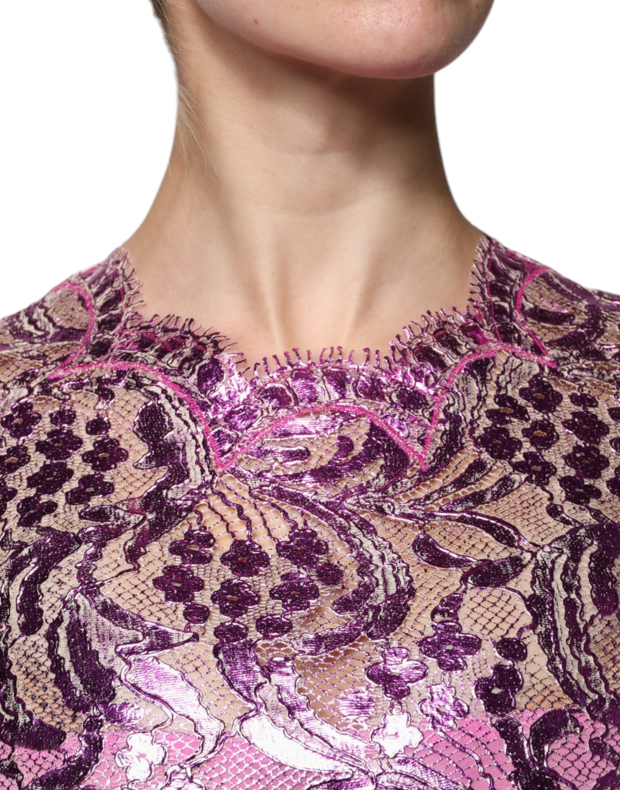 Dolce & Gabbana Fuchsiafarbenes Metallic-Mini-Kleid mit Blumenmuster-5