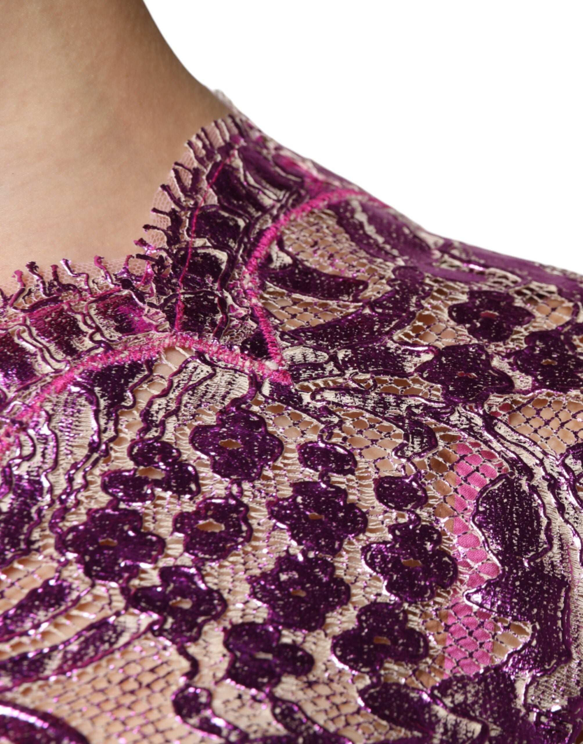 Dolce & Gabbana Fuchsiafarbenes Metallic-Mini-Kleid mit Blumenmuster-6