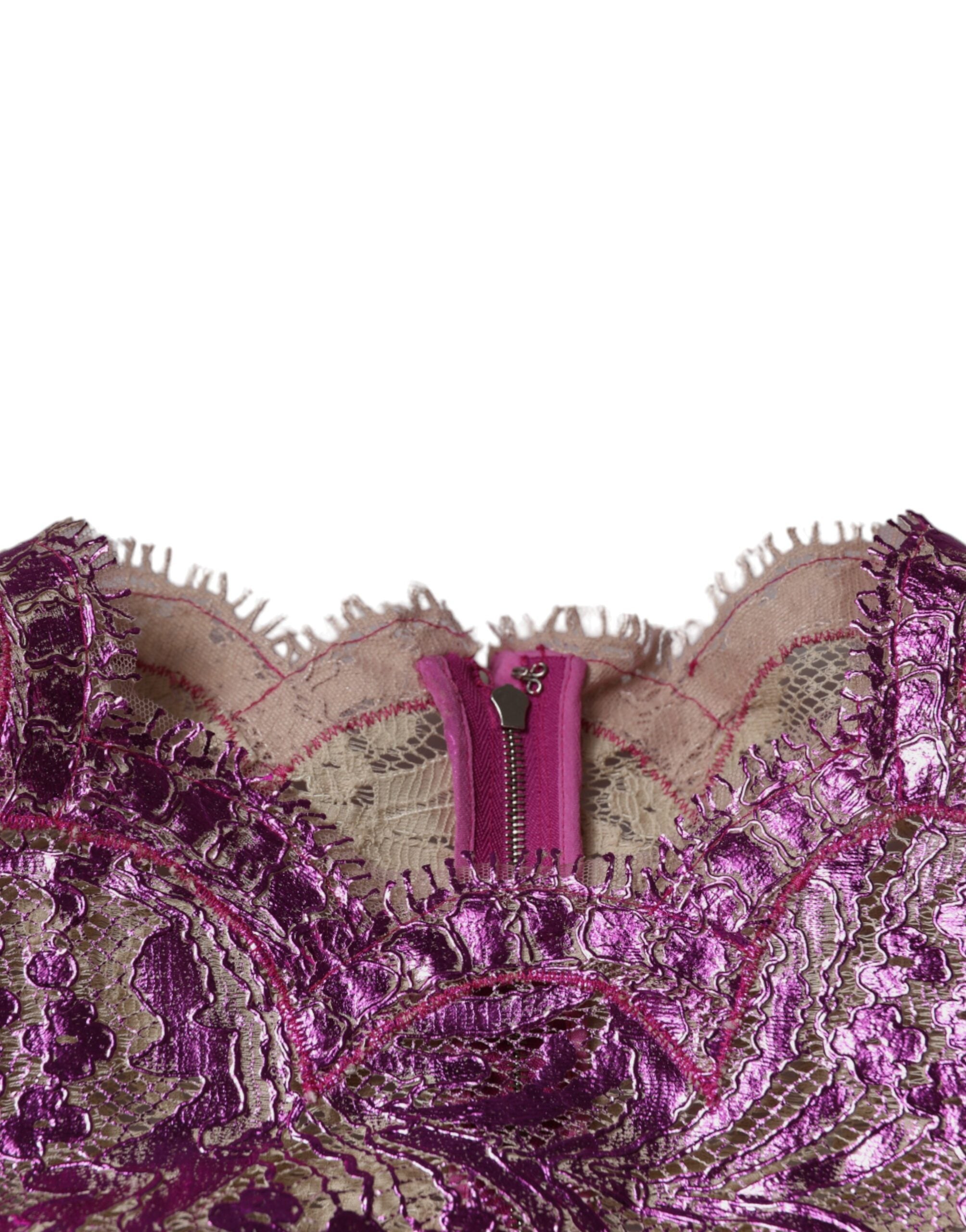 Dolce & Gabbana Fuchsiafarbenes Metallic-Mini-Kleid mit Blumenmuster-7