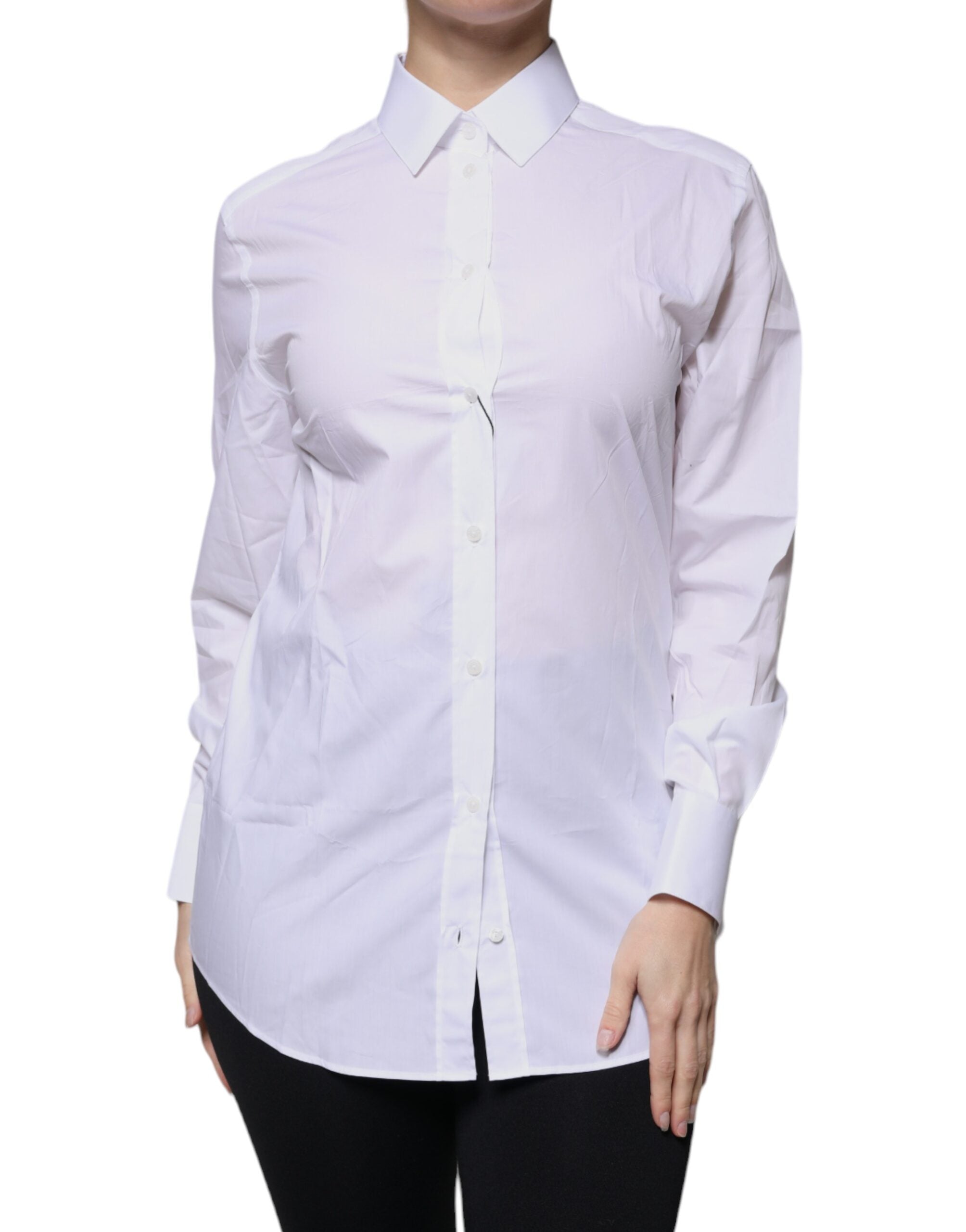 Dolce & Gabbana white cotton shirt with collar and long sleeves-1
