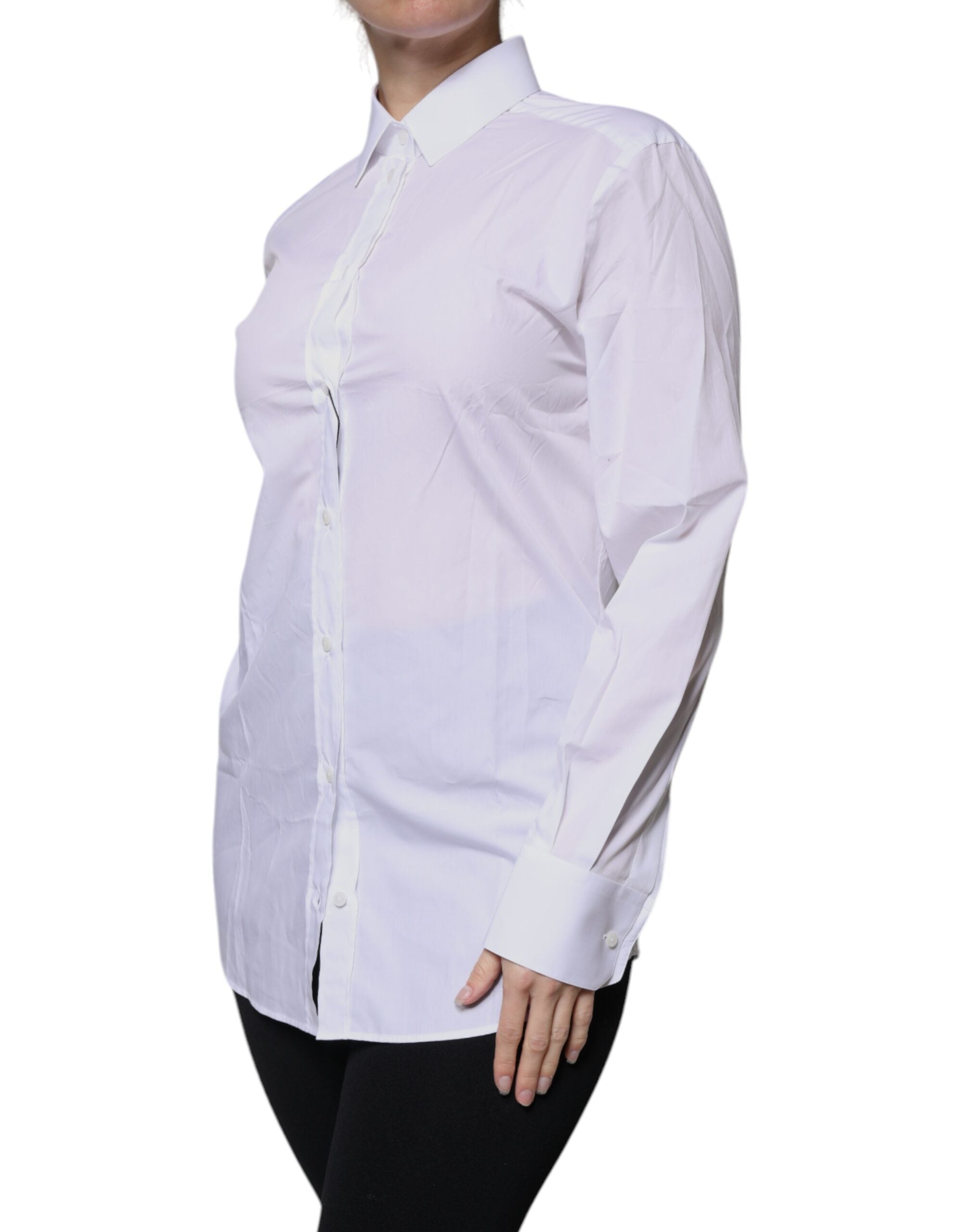 Dolce & Gabbana white cotton shirt with collar and long sleeves-3