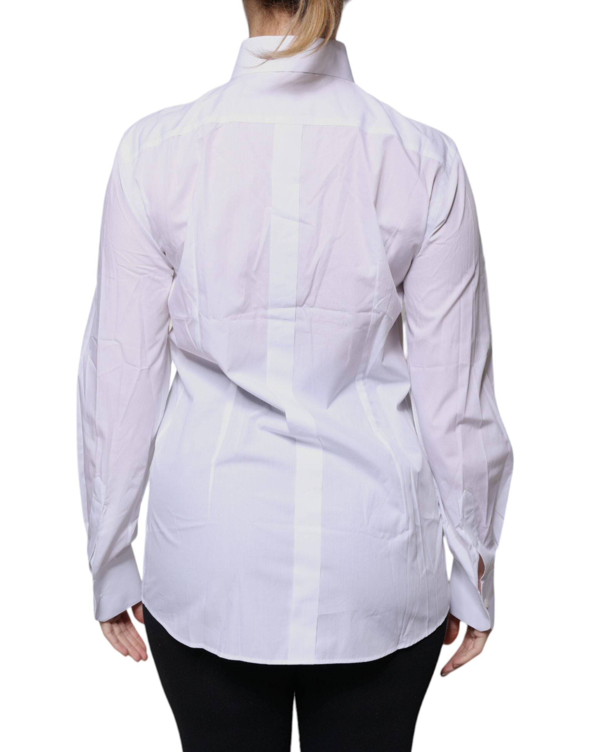 Dolce & Gabbana white cotton shirt with collar and long sleeves-4