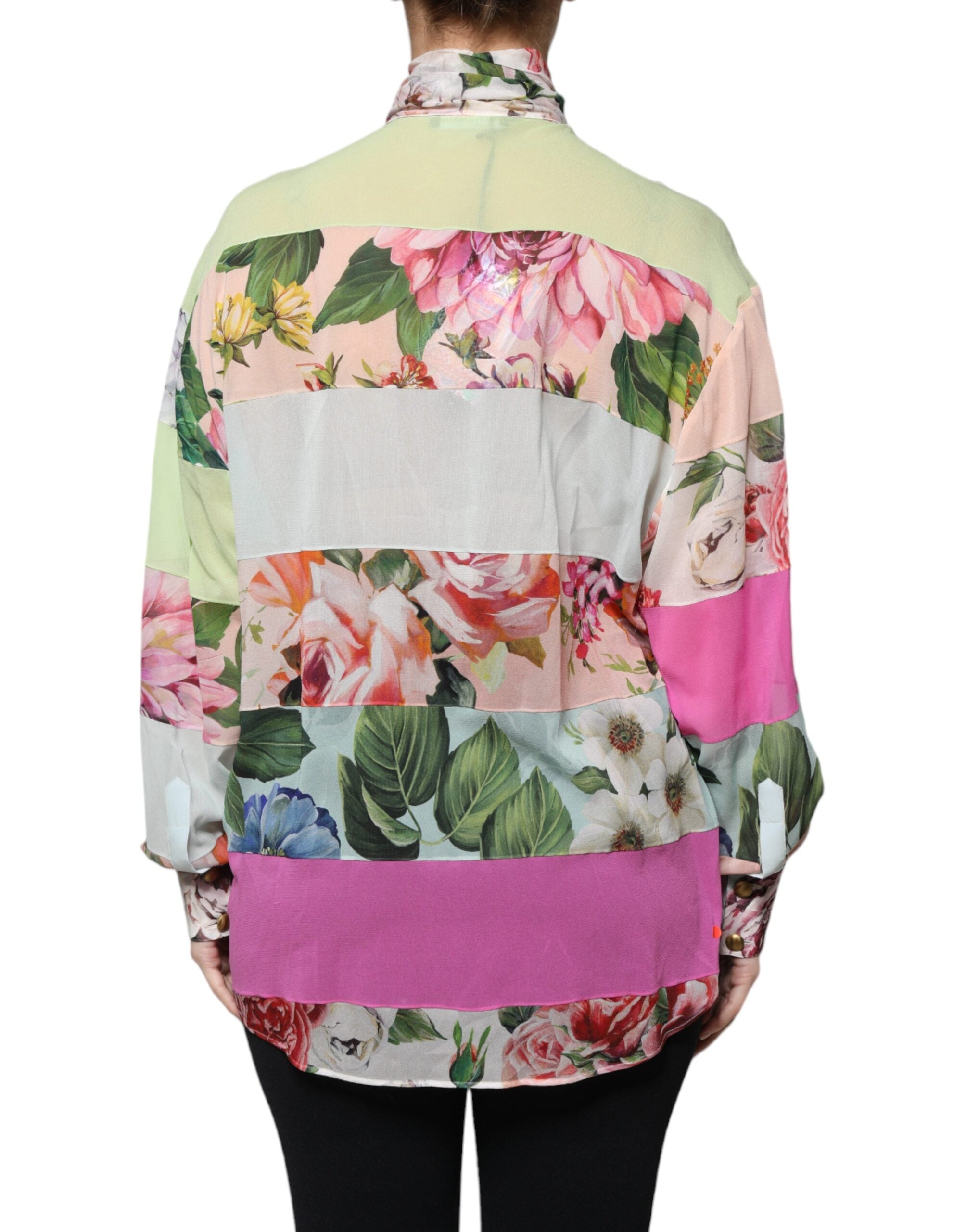 Dolce & Gabbana Multicolor Floral Patchwork Ascot Collar Top-4