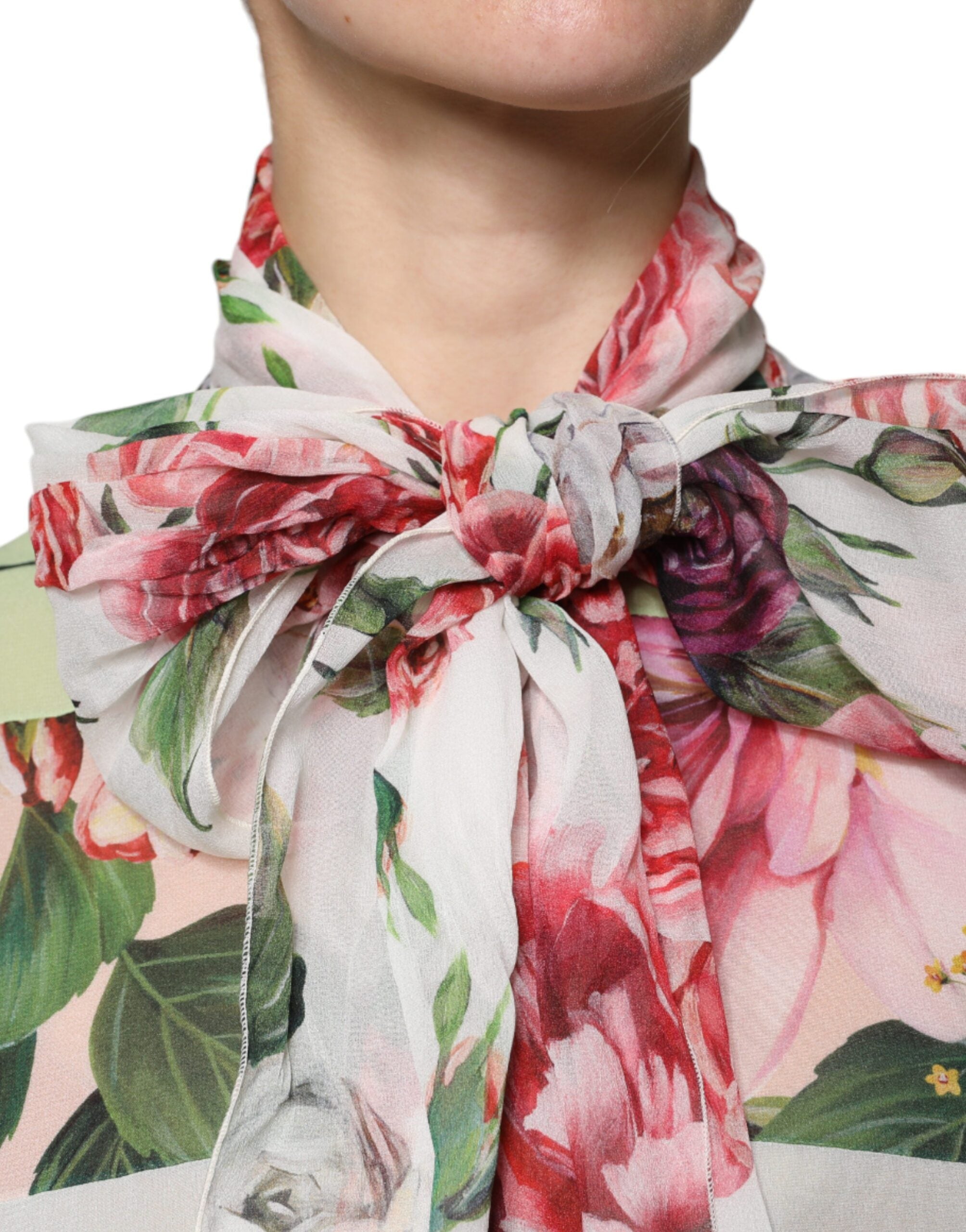 Dolce & Gabbana Multicolor Floral Patchwork Ascot Collar Top-5