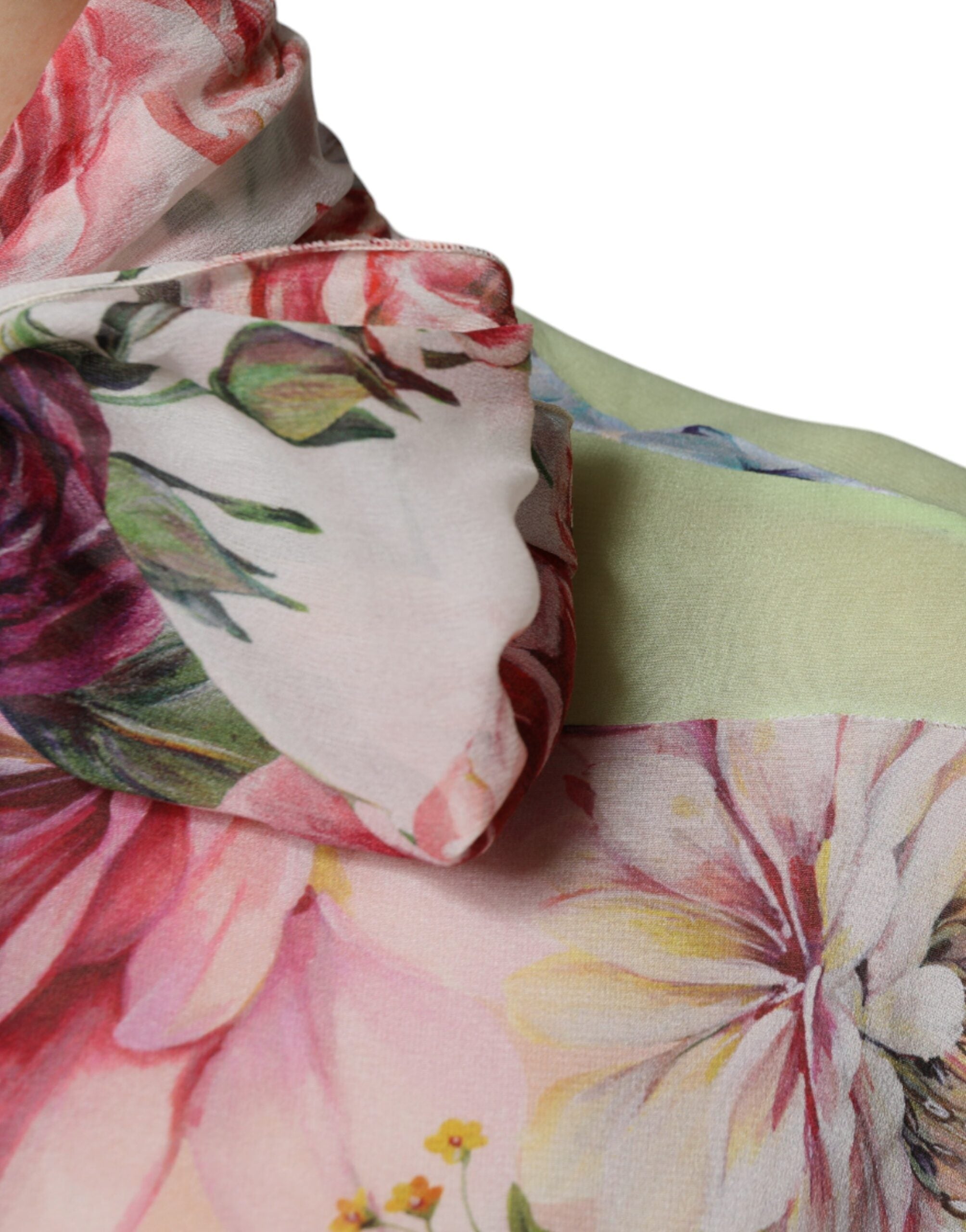 Dolce & Gabbana Multicolor Floral Patchwork Ascot Collar Top-6