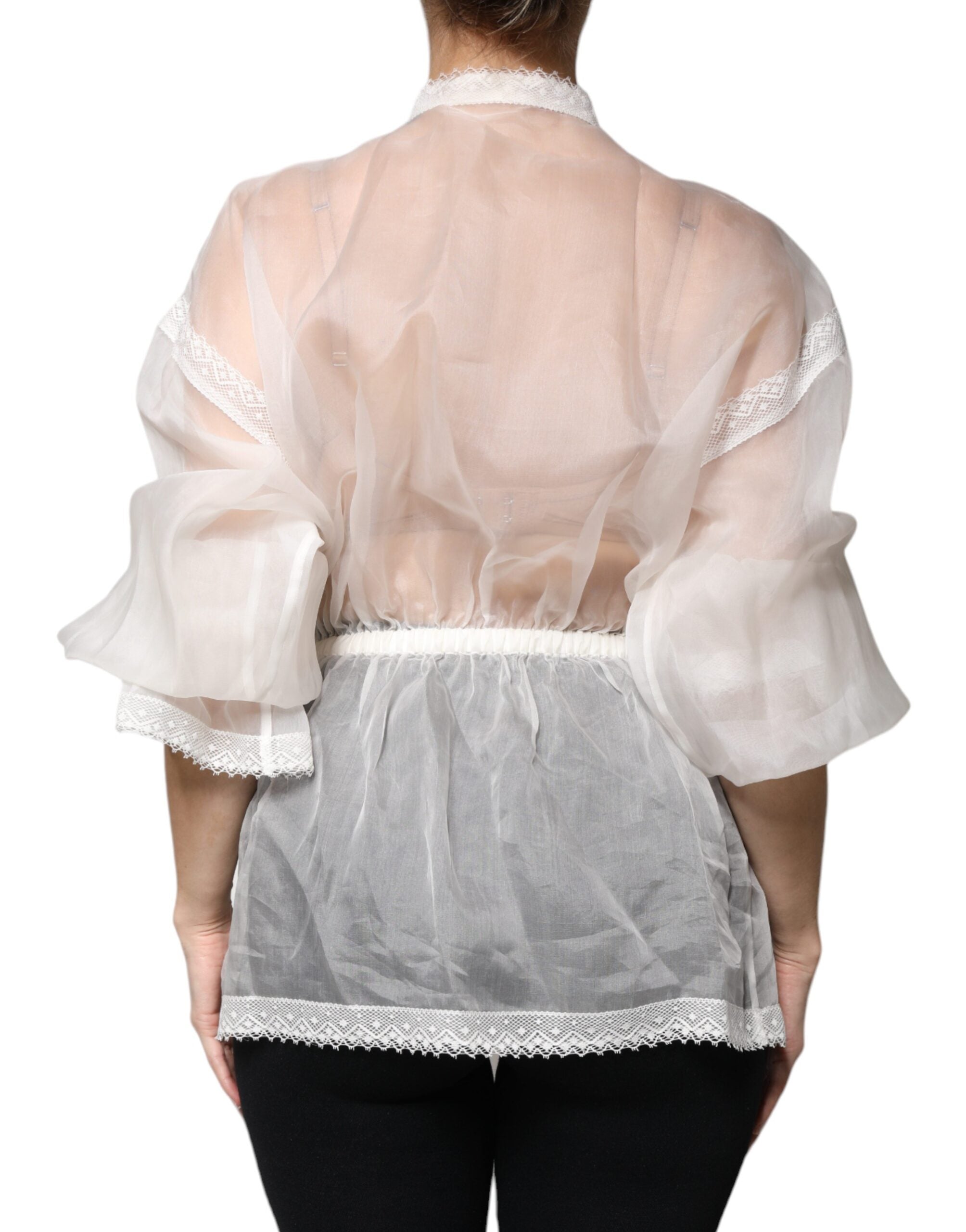 Dolce & Gabbana white blouse top with ascot collar and long sleeves-4