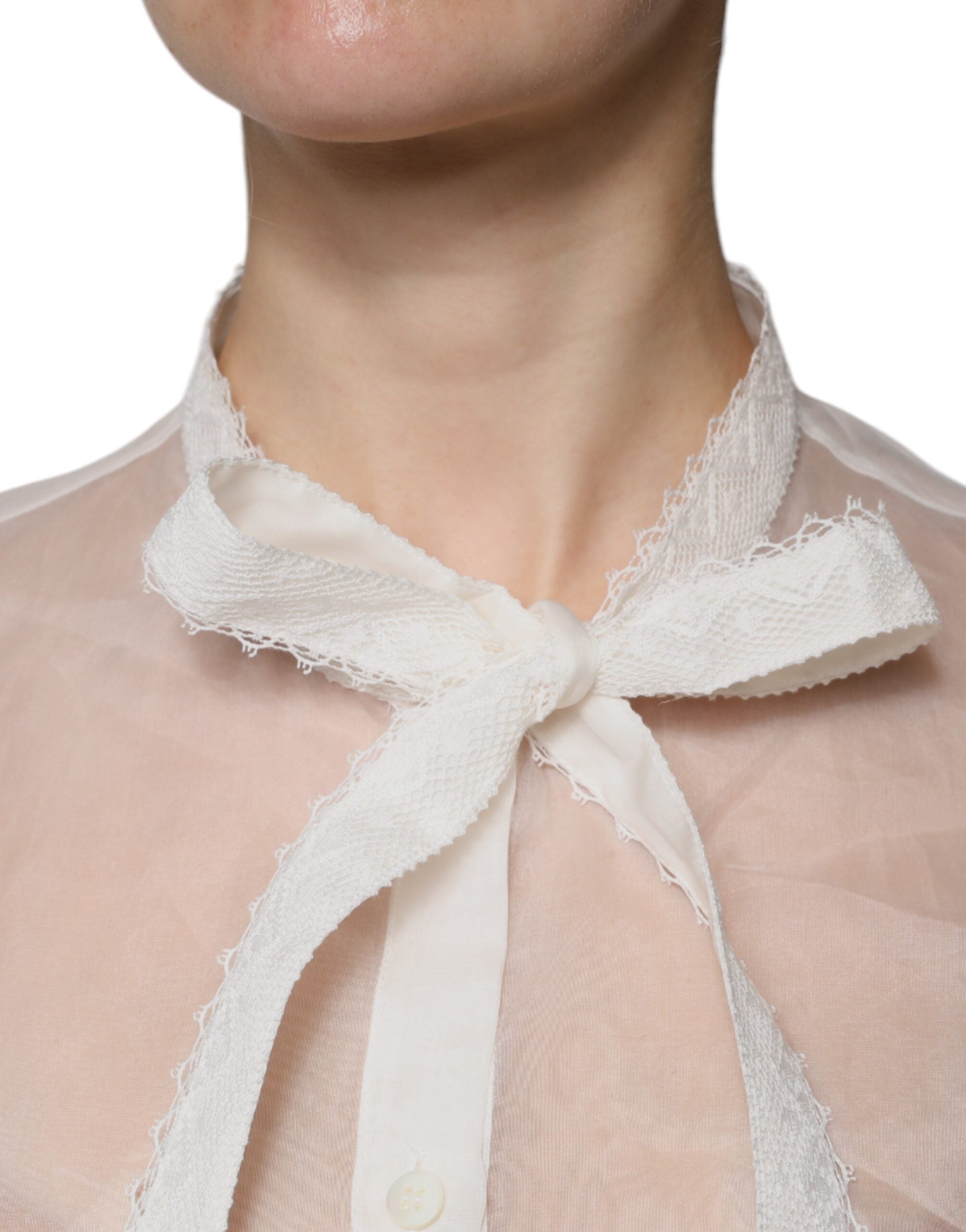 Dolce & Gabbana white blouse top with ascot collar and long sleeves-5