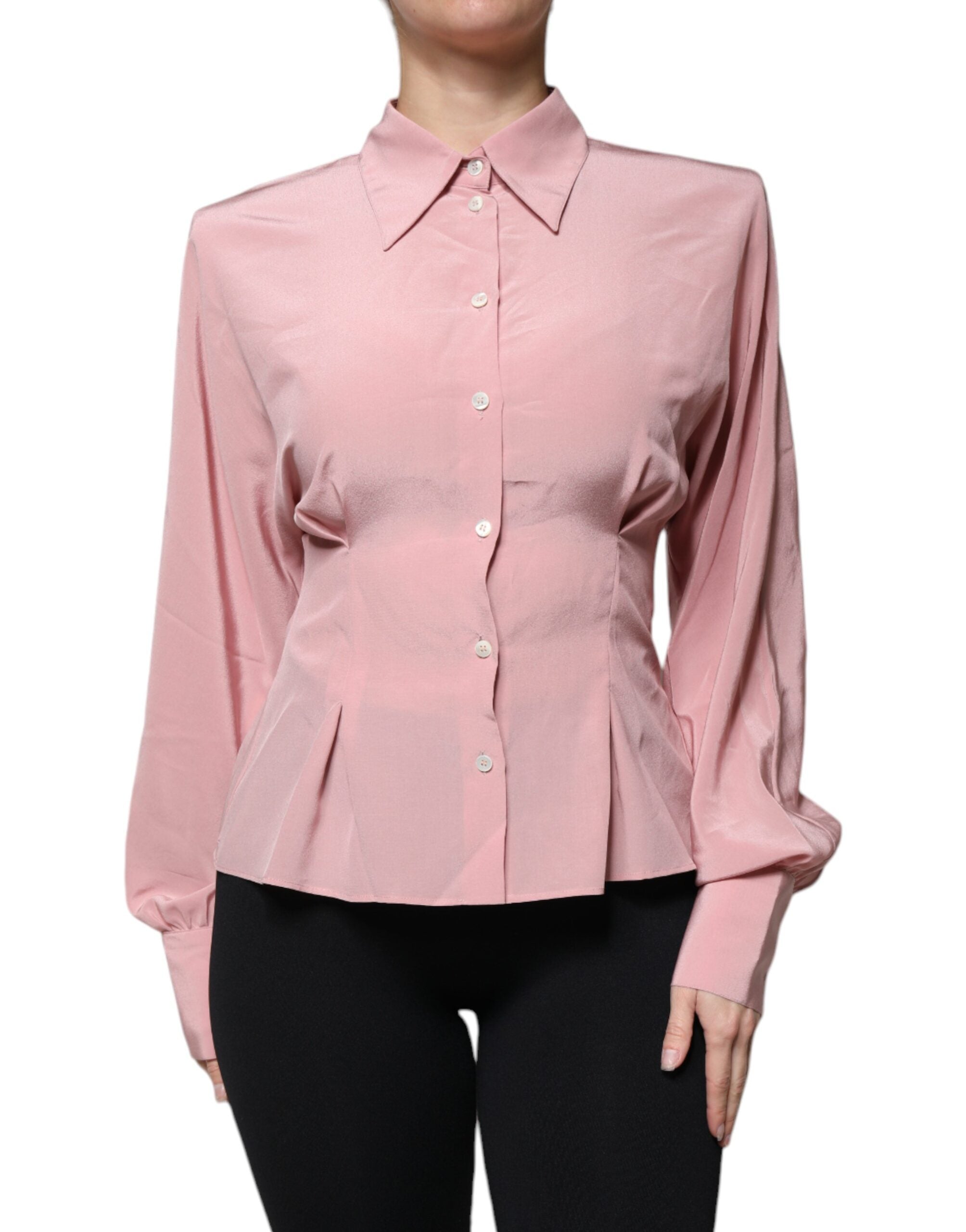 Dolce & Gabbana Rosa Baumwolle Langarm Bluse mit Kragen Top-2