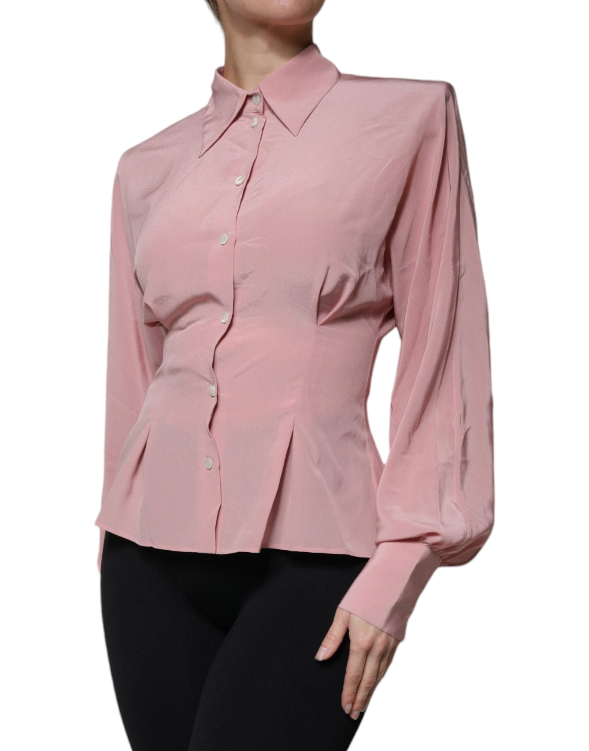 Dolce & Gabbana Rosa Baumwolle Langarm Bluse mit Kragen Top-3