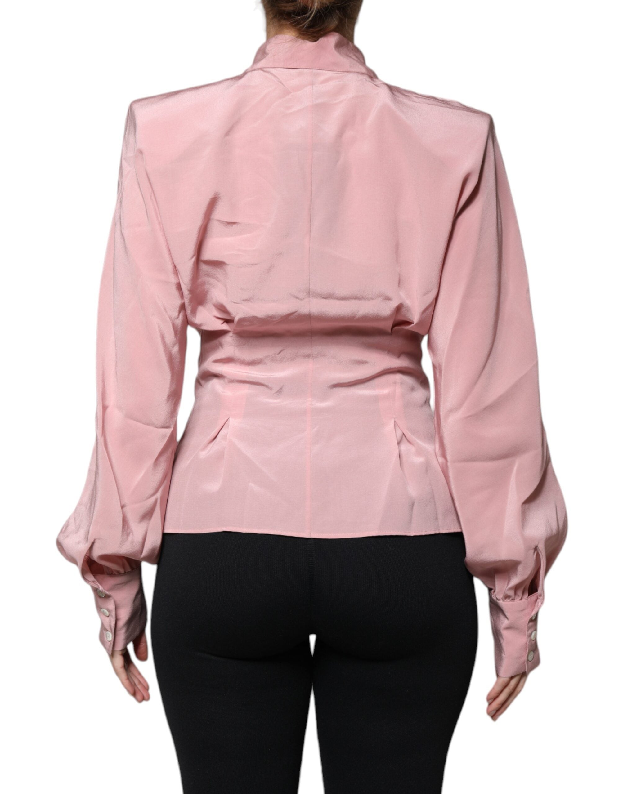 Dolce & Gabbana Rosa Baumwolle Langarm Bluse mit Kragen Top-4