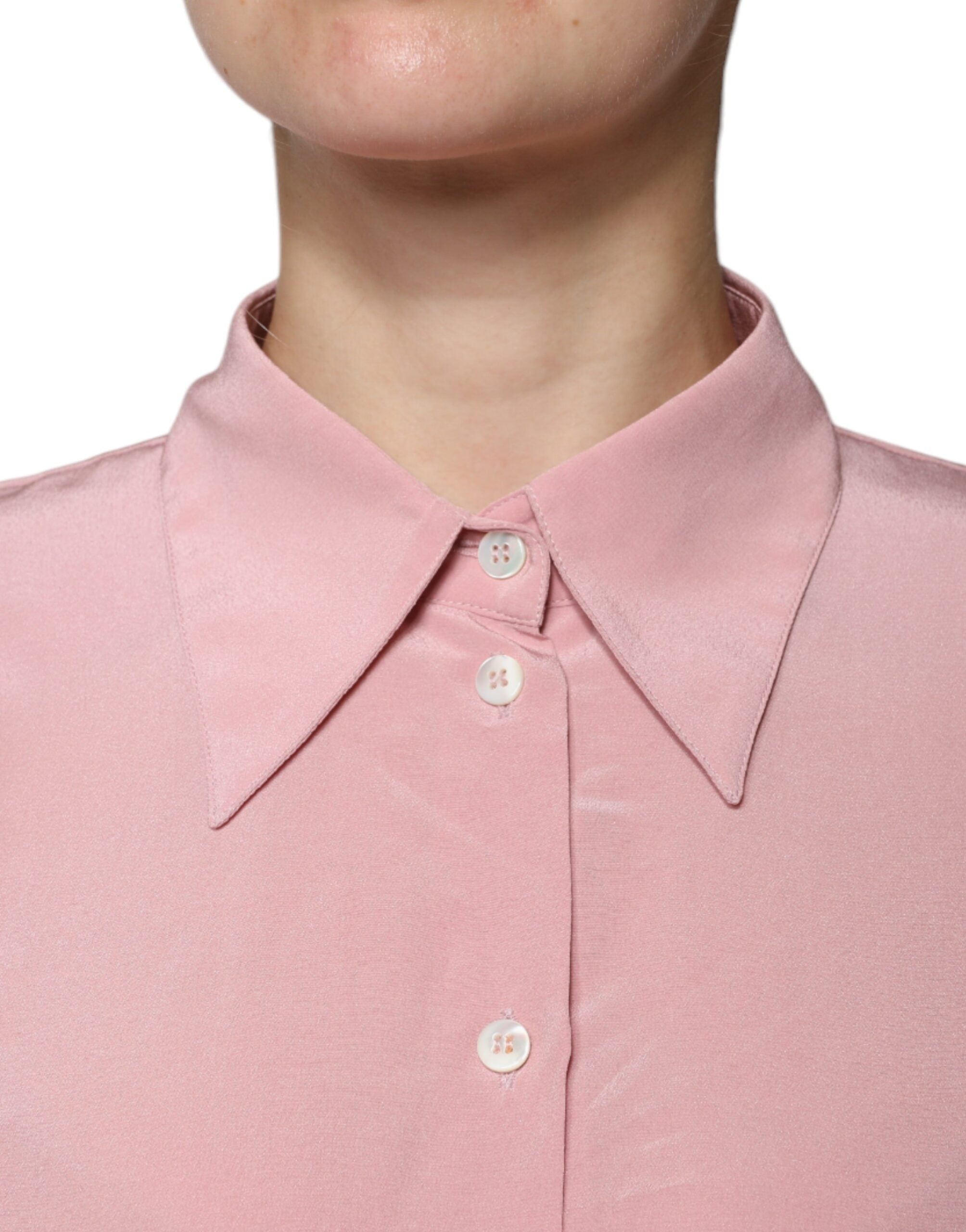 Dolce & Gabbana Rosa Baumwolle Langarm Bluse mit Kragen Top-5