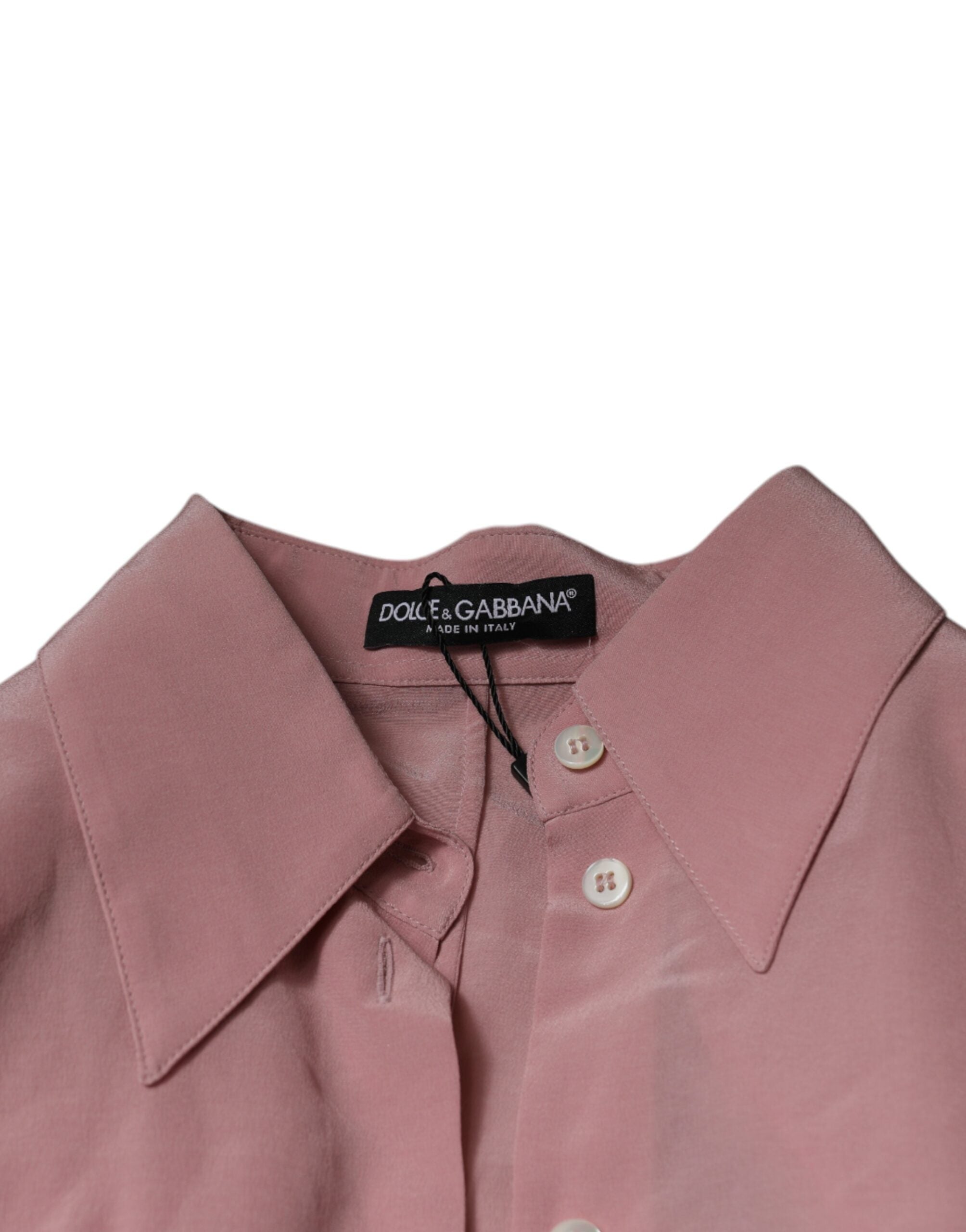Dolce & Gabbana Rosa Baumwolle Langarm Bluse mit Kragen Top-7