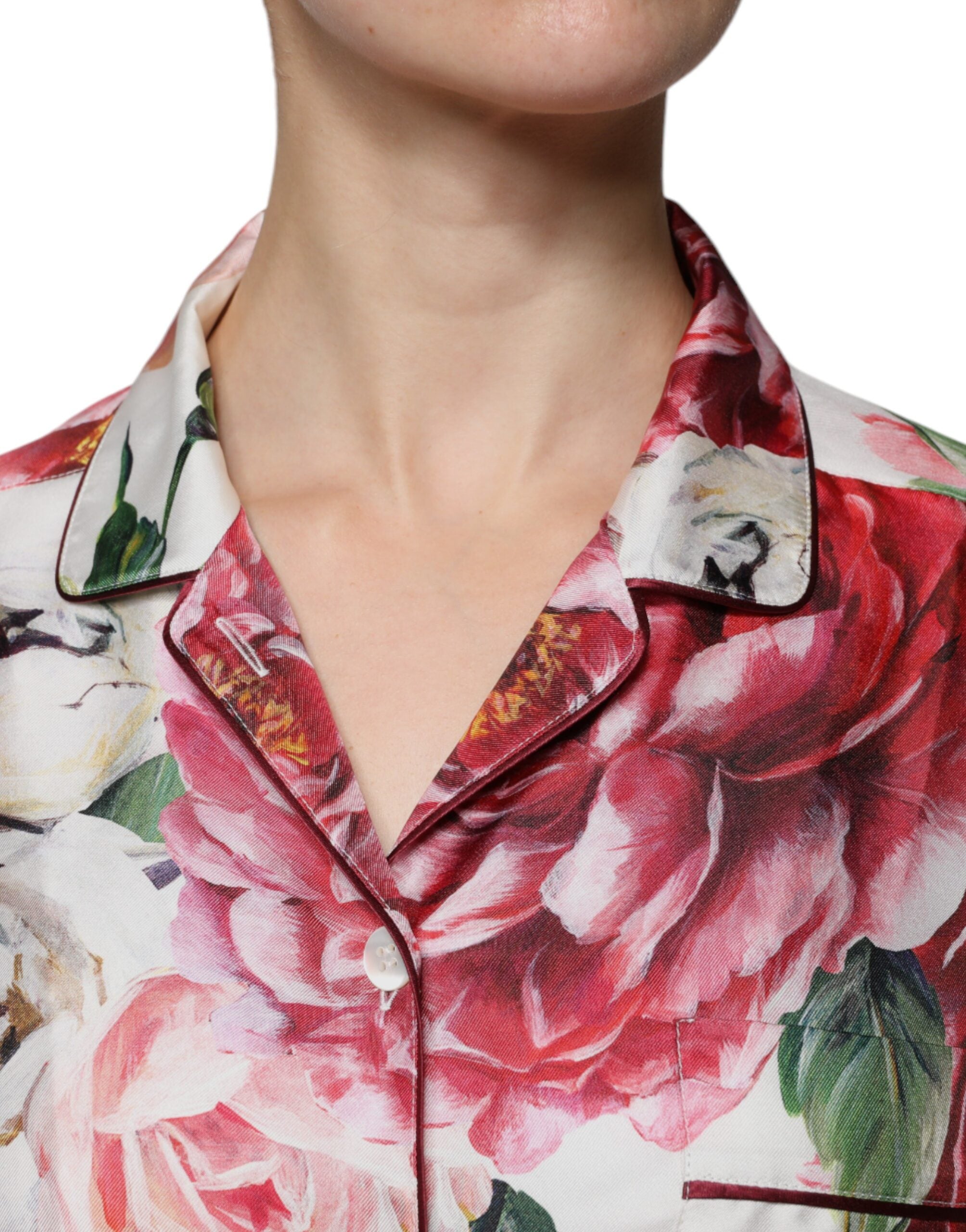 Blusa de manga larga con cuello y peonía de seda blanca de Dolce & Gabbana-5