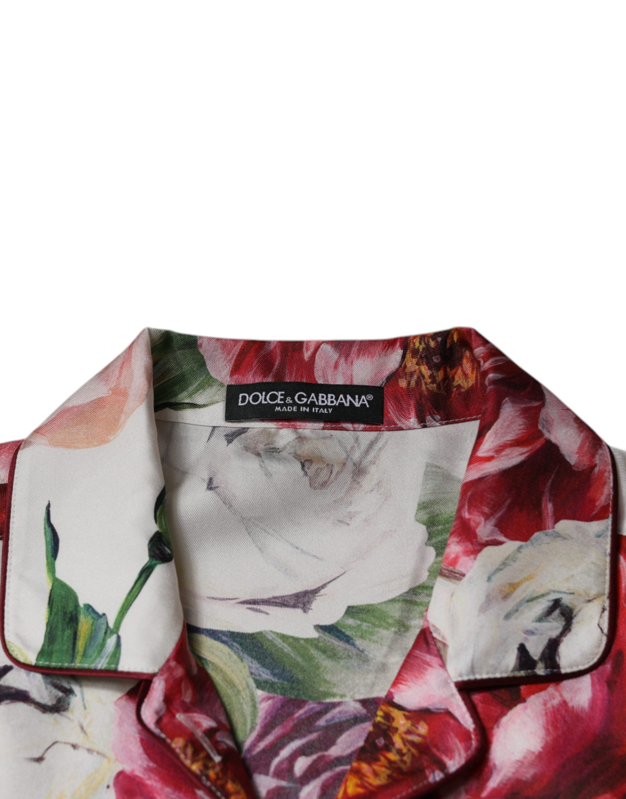 Blusa de manga larga con cuello y peonía de seda blanca de Dolce & Gabbana-7