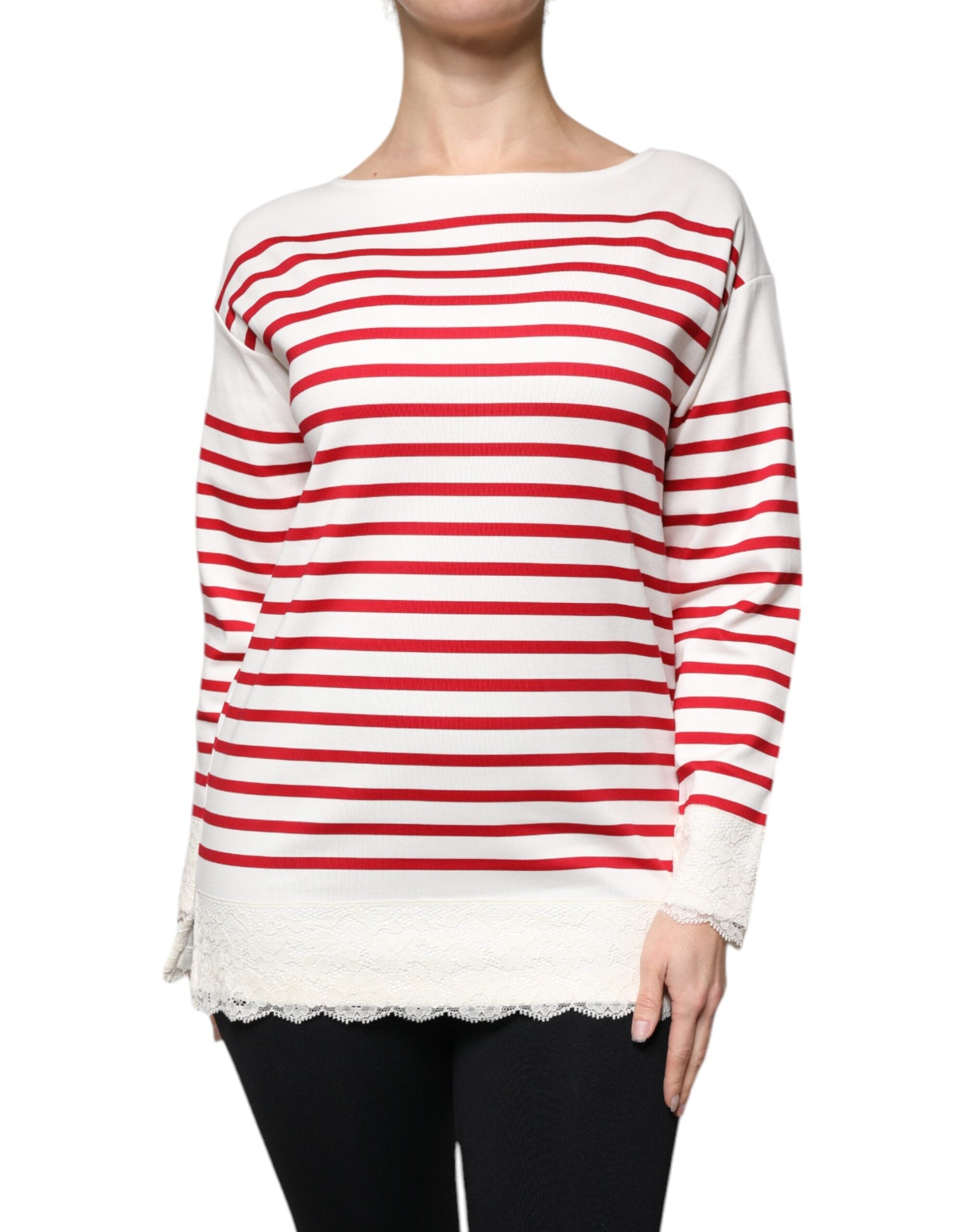 Top de manga larga de algodón a rayas blancas y rojas de Dolce & Gabbana-1