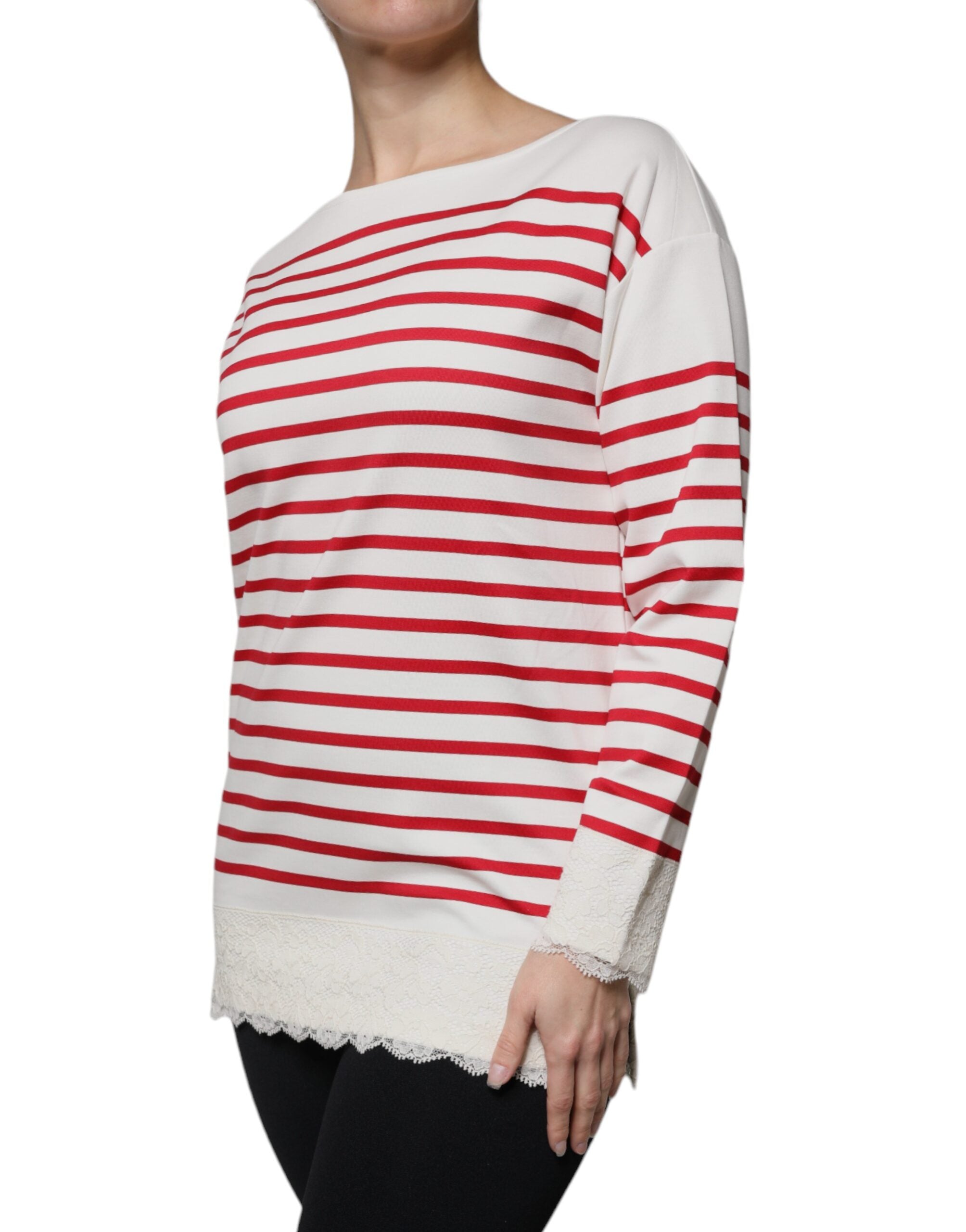 Top de manga larga de algodón a rayas blancas y rojas de Dolce & Gabbana-3